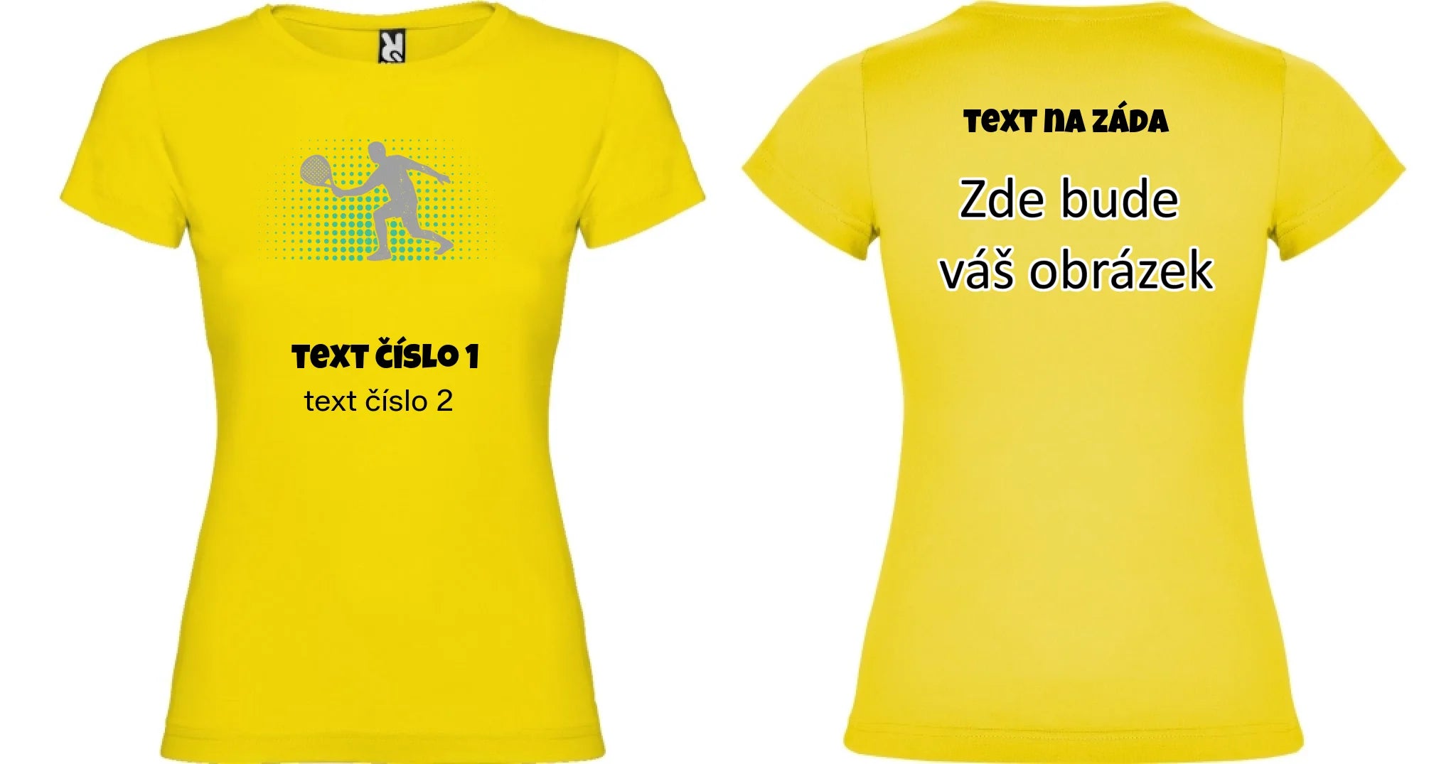 PADEL VÝBĚR OBRÁZKU (10+motivů) a MOŽNOST DOPLNIT VLASTNÍ TEXTY dámské tričko oboustranný potisk dámské jamaica Žlutá