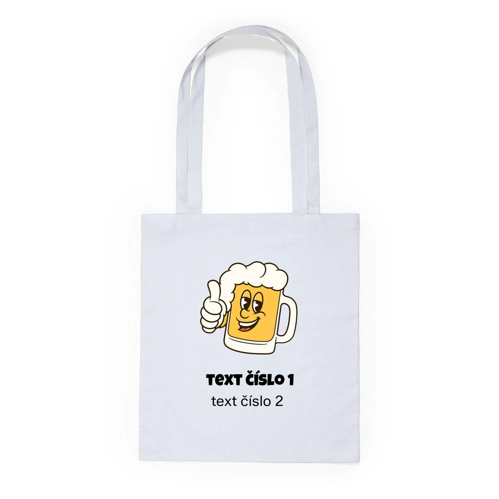 BATOH nebo TAŠKA s motivem PIVO (výběr z 10+ obrázků, možnost doplnit vlastní texty) Plátěná taška KNOLL bílá 36x40