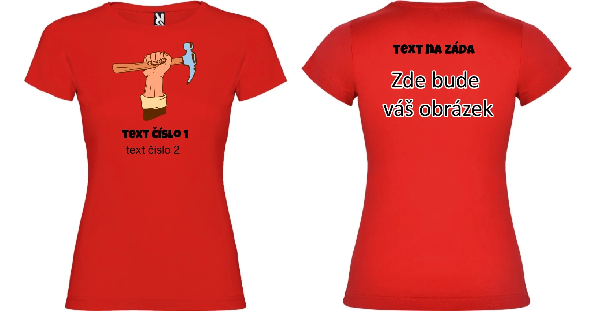 PRACOVNÍ VÝBĚR OBRÁZKU (10+motivů) a MOŽNOST DOPLNIT VLASTNÍ TEXTY dámské tričko oboustranný potisk dámské jamaica Červená