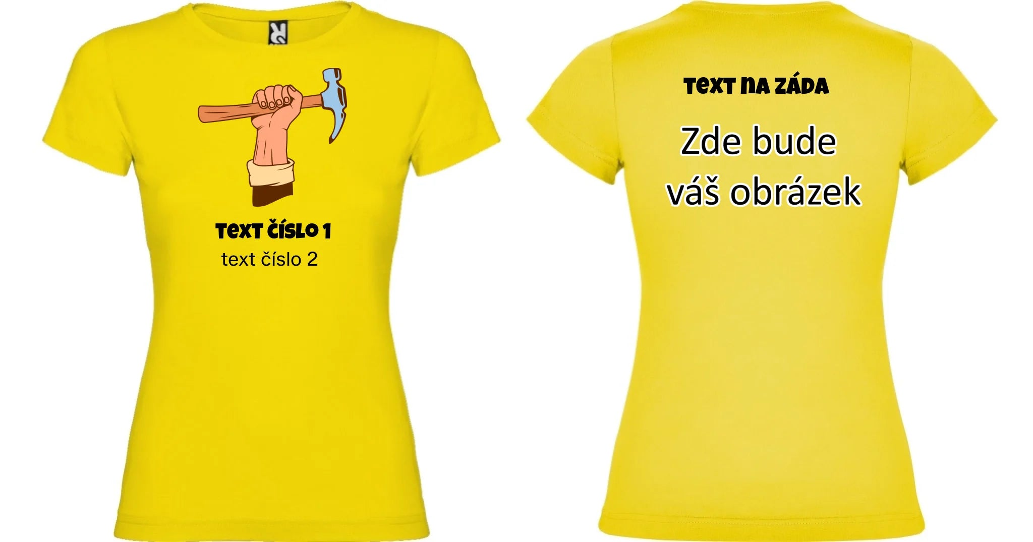 PRACOVNÍ VÝBĚR OBRÁZKU (10+motivů) a MOŽNOST DOPLNIT VLASTNÍ TEXTY dámské tričko oboustranný potisk dámské jamaica Žlutá