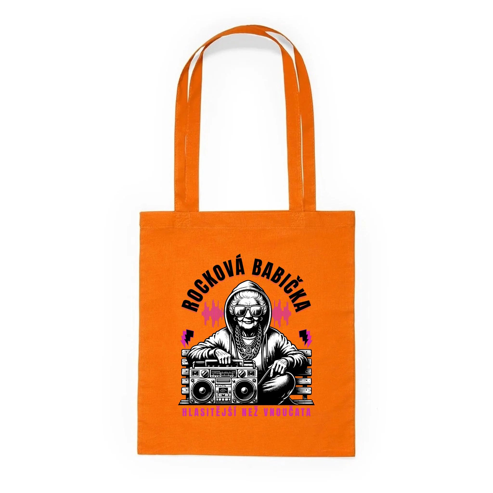 BATOH nebo TAŠKA s motivem ROCKOVÁ BABIČKA Plátěná taška KNOLL oranžová 36x40