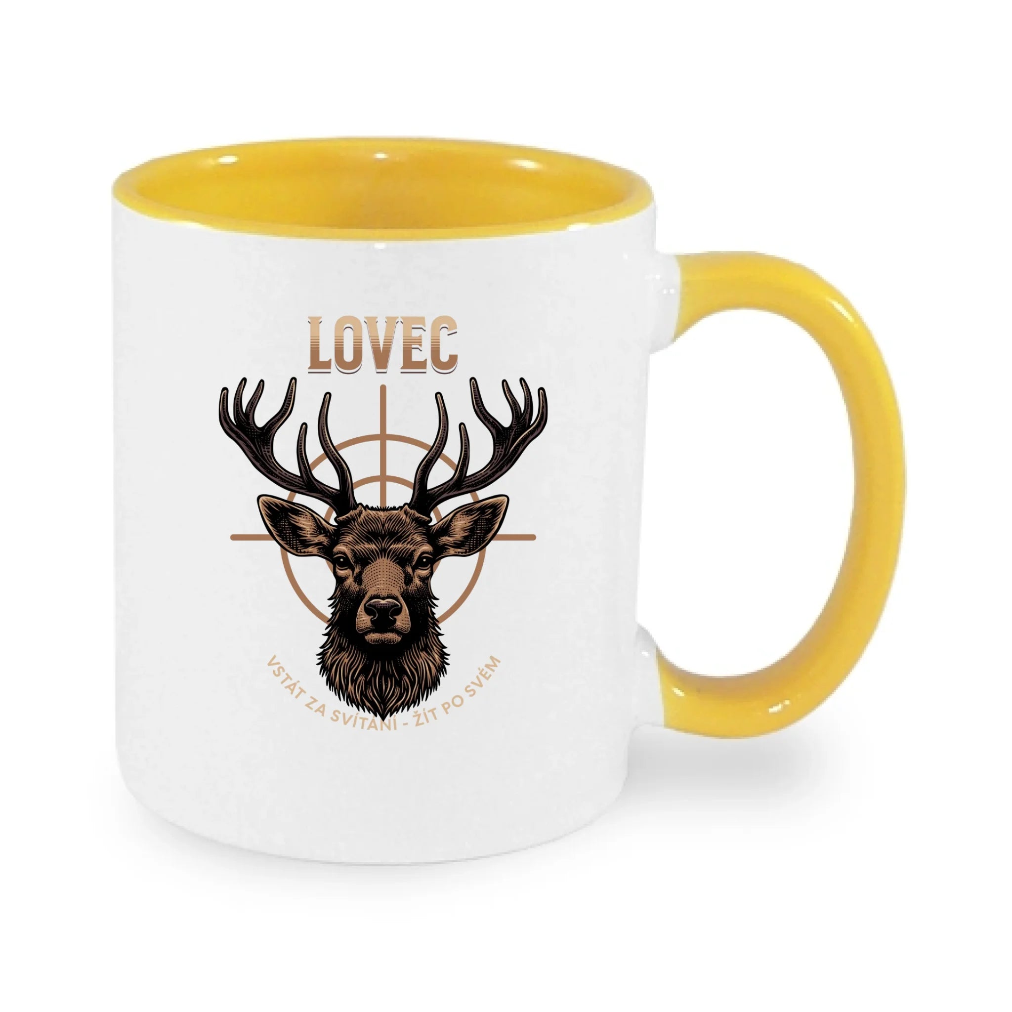 LOVEC (výběr z 6 motivů) hrníček potisk jen dopředu hrníček Bílá žlutá 330 ml