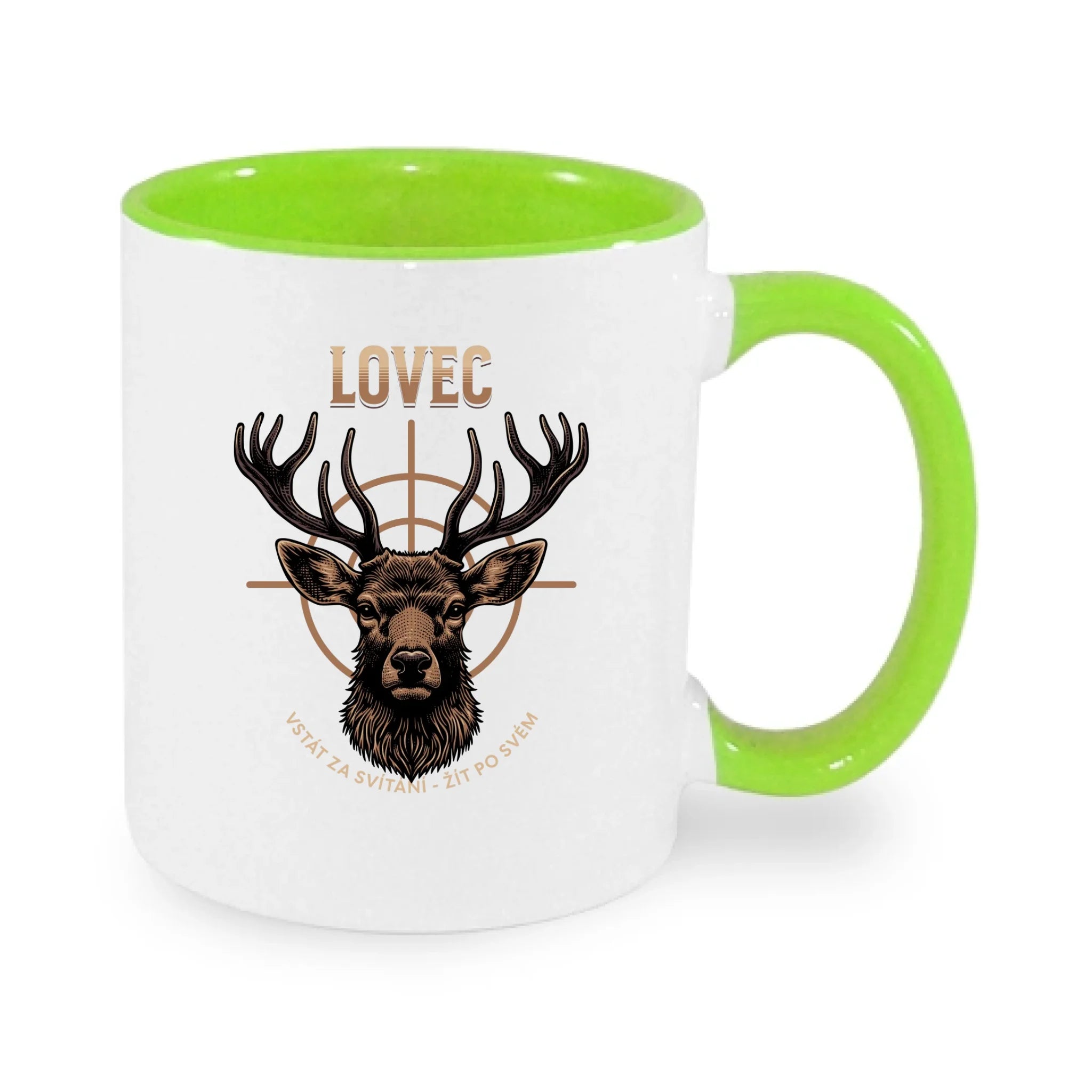 LOVEC (výběr z 6 motivů) hrníček potisk jen dopředu hrníček Bílá zelená 330 ml