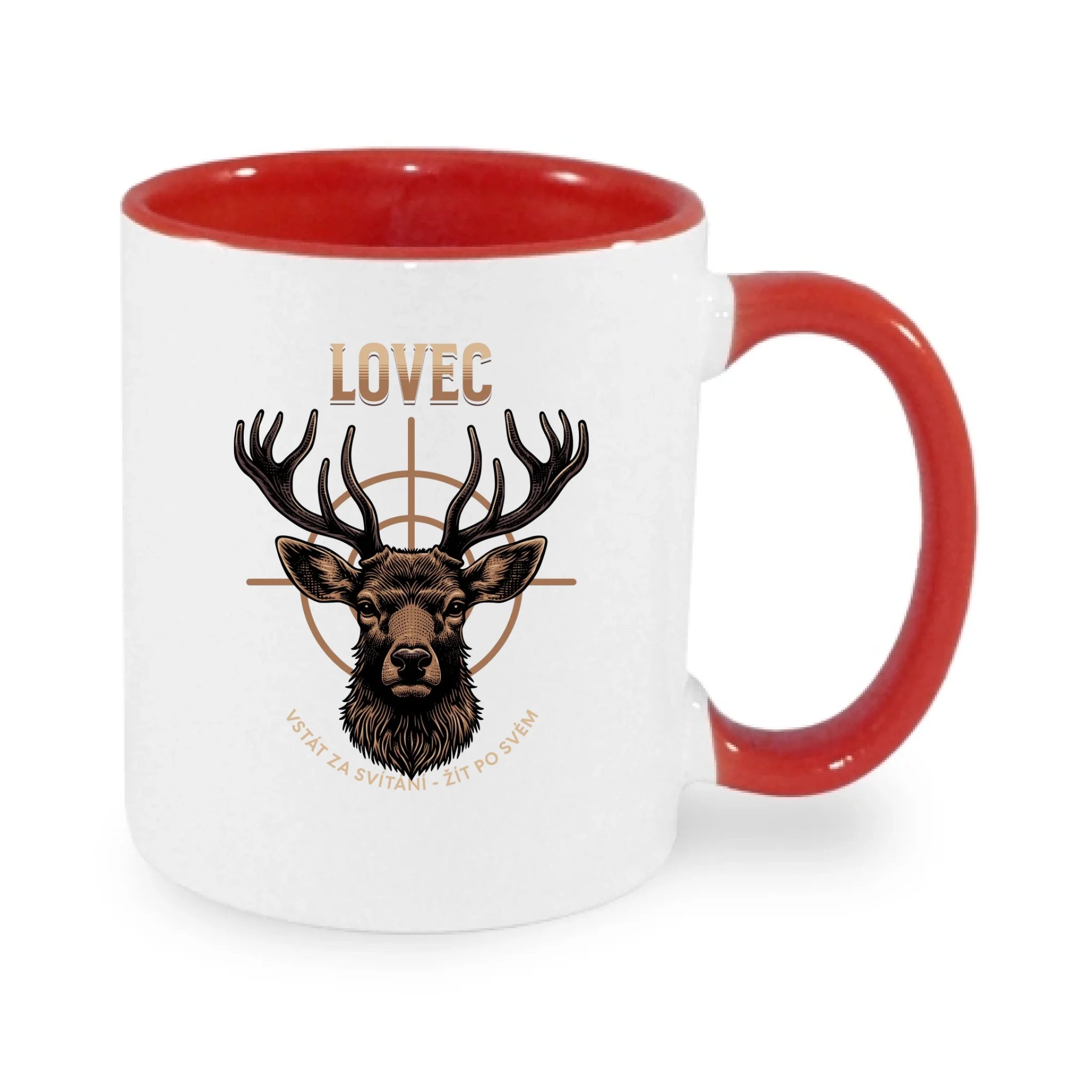 LOVEC (výběr z 6 motivů) hrníček potisk jen dopředu hrníček Bílá červená 330 ml