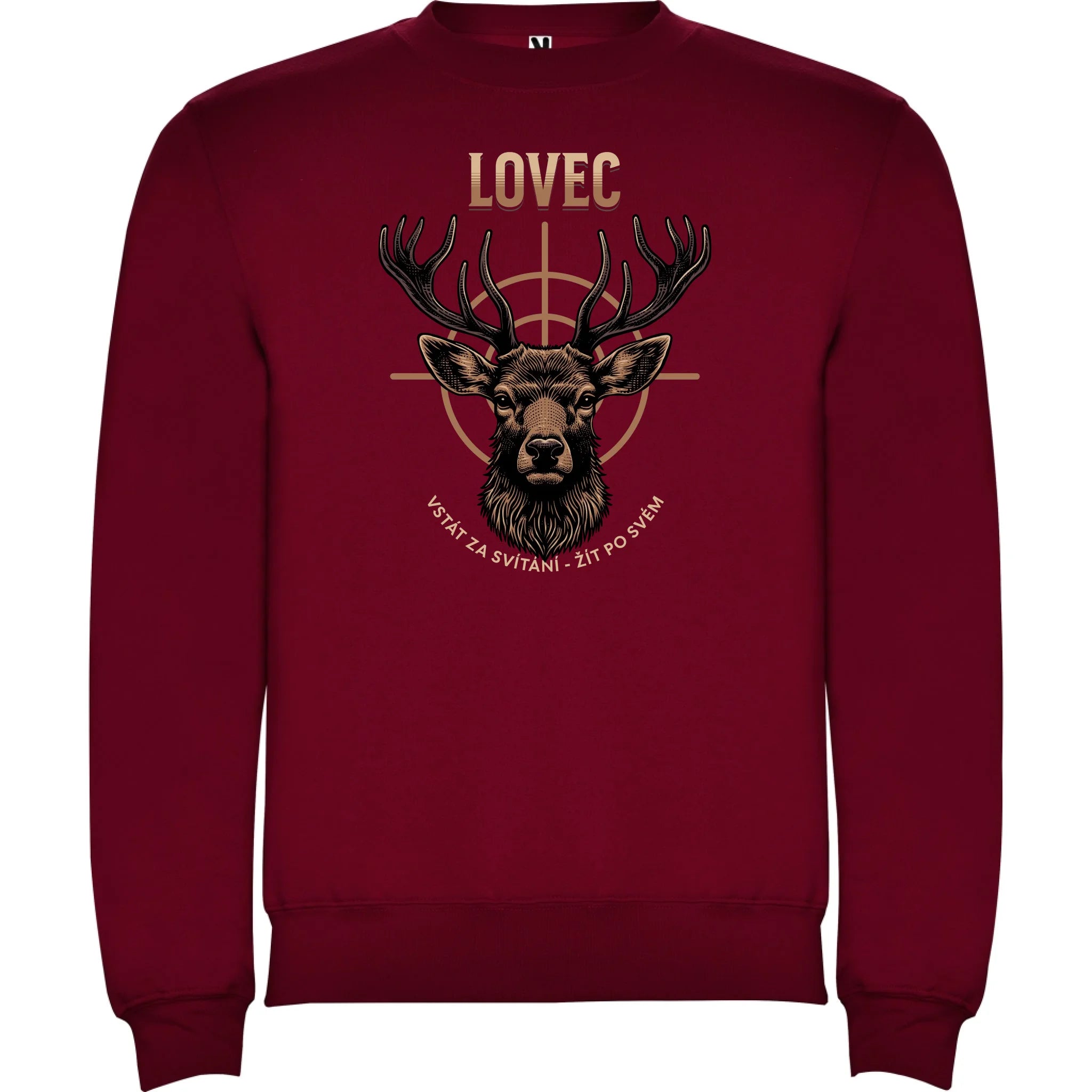 LOVEC (výběr z 6 motivů) unisex mikina bez kapuce potisk jen dopředu unisex mikina clasica Granátová