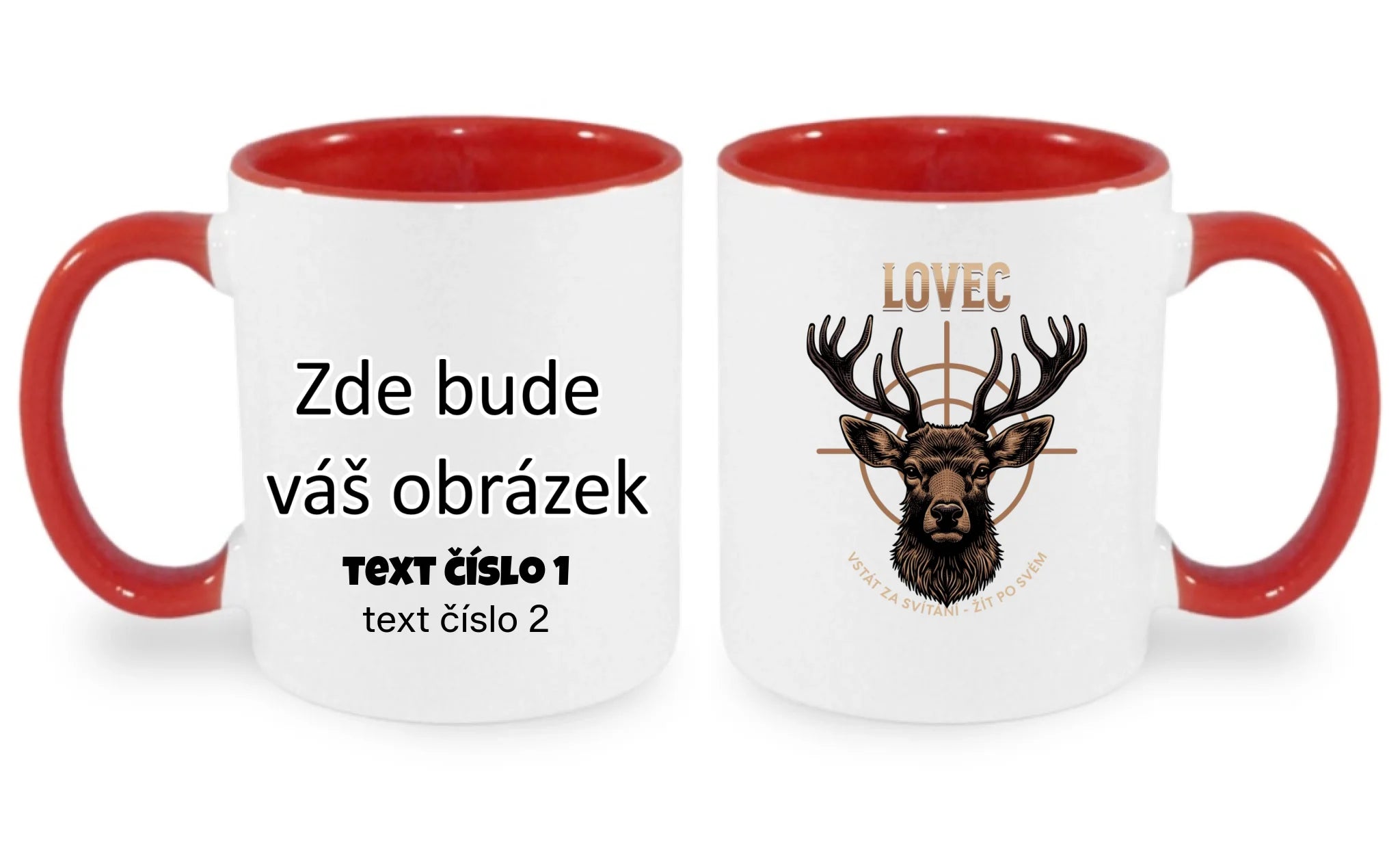 LOVEC (výběr z 6 motivů) hrníček oboustranný potisk hrníček Bílá červená 330 ml