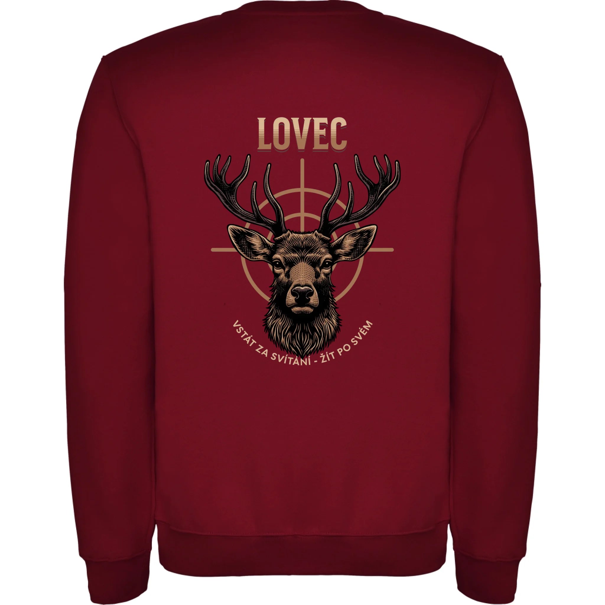 LOVEC (výběr z 6 motivů) unisex mikina bez kapuce potisk jen na záda unisex mikina clasica Granátová
