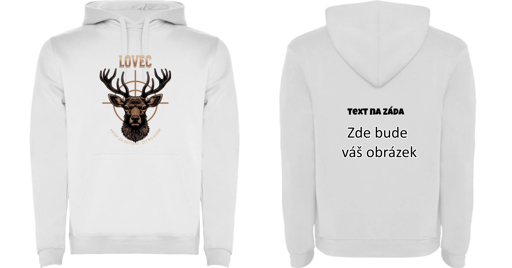 LOVEC (výběr z 6 motivů) pánská mikina s kapucí oboustranný potisk pánská mikina URBAN Bílá