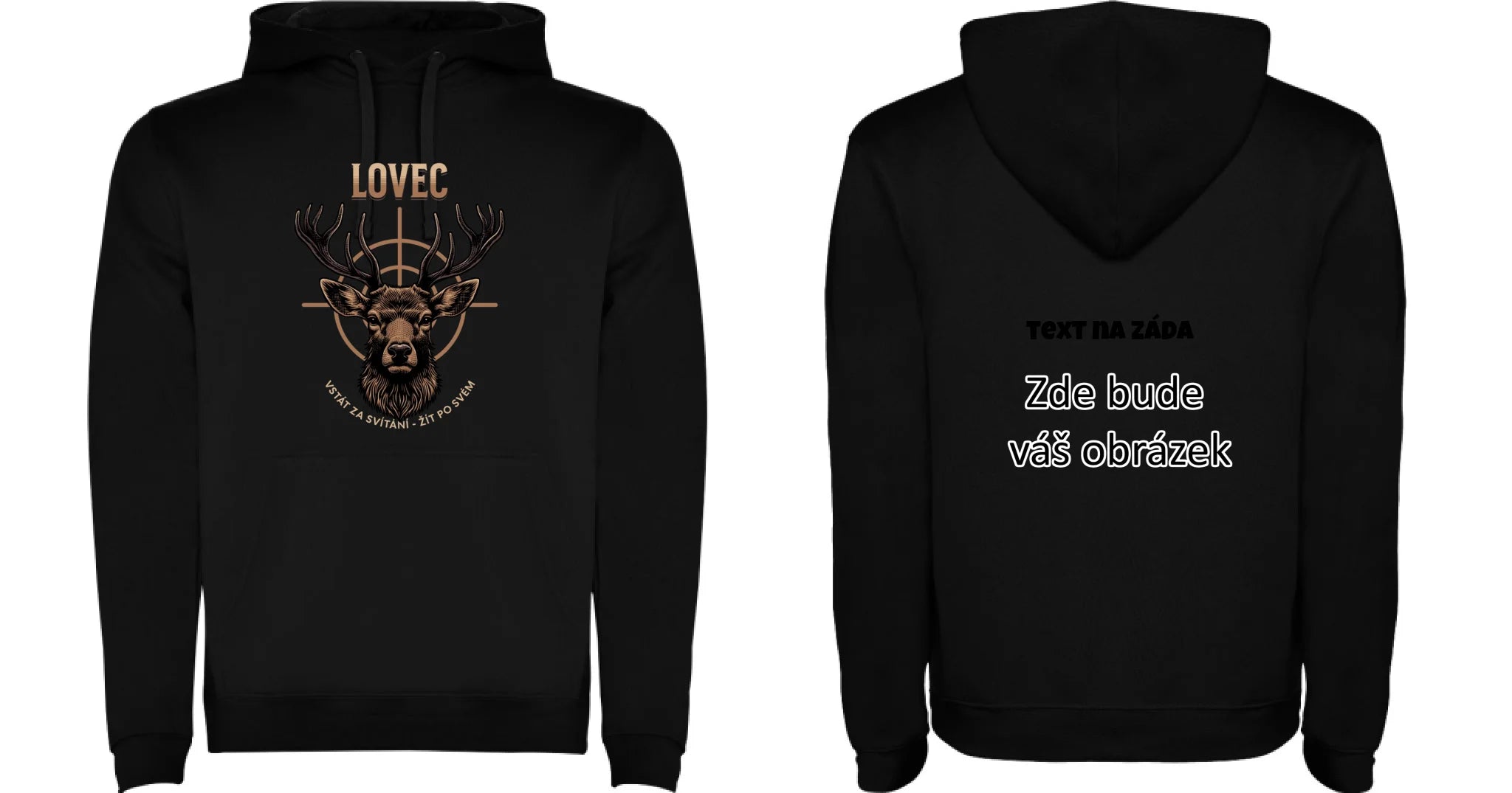 LOVEC (výběr z 6 motivů) pánská mikina s kapucí oboustranný potisk pánská mikina URBAN Černá