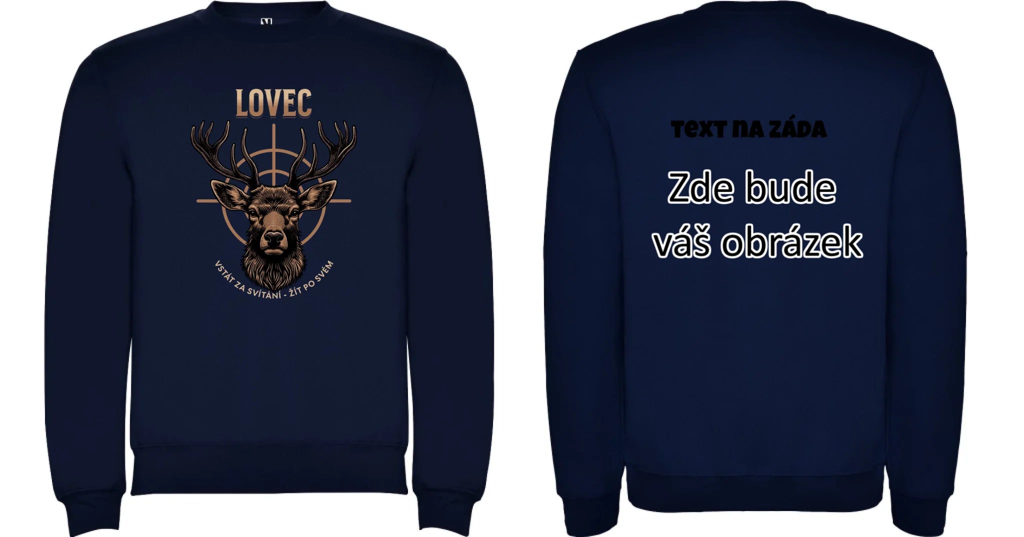 LOVEC (výběr z 6 motivů) unisex mikina bez kapuce oboustranný potisk unisex mikina clasica Námořnická modrá