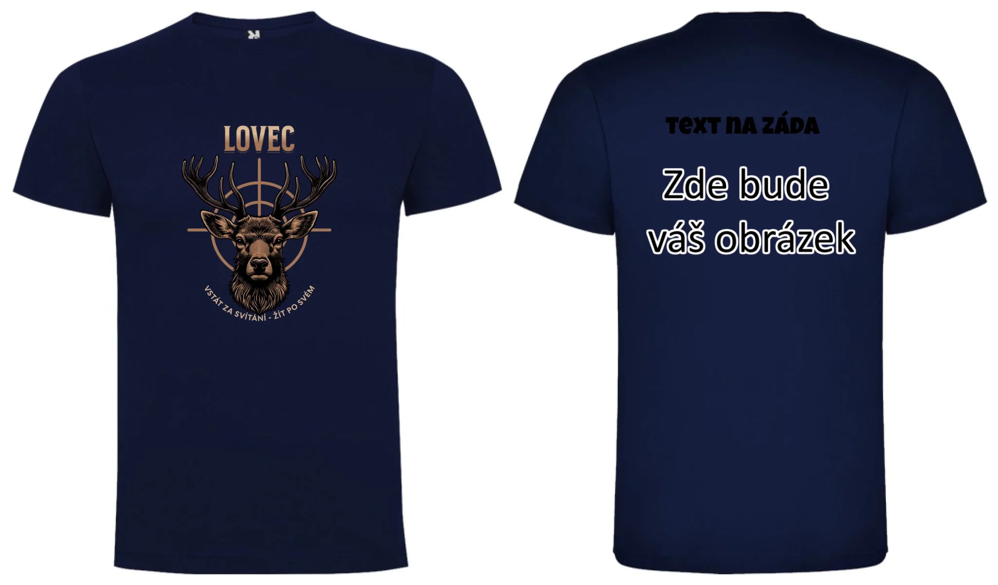 LOVEC (výběr z 6 motivů) pánské tričko oboustranný potisk pánské DOGO Námořnická modrá