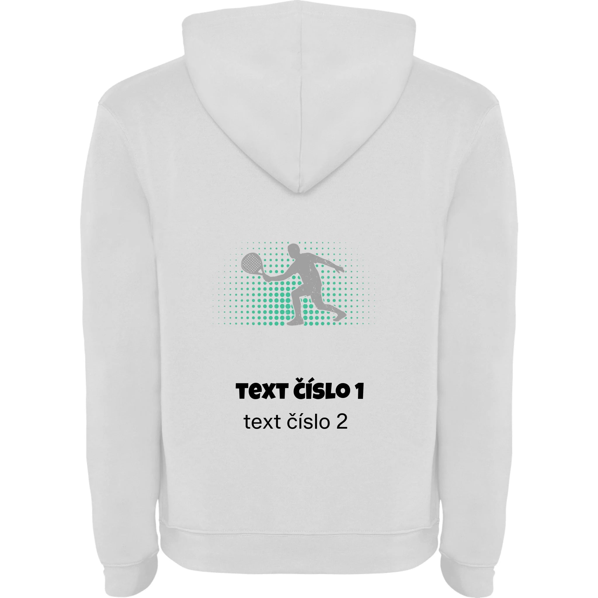PÁNSKÁ MIKINA S KAPUCÍ s motivem PADEL (výběr z 10+ obrázků, možnost doplnit vlastní texty) potisk jen na záda pánská mikina urban Bílá