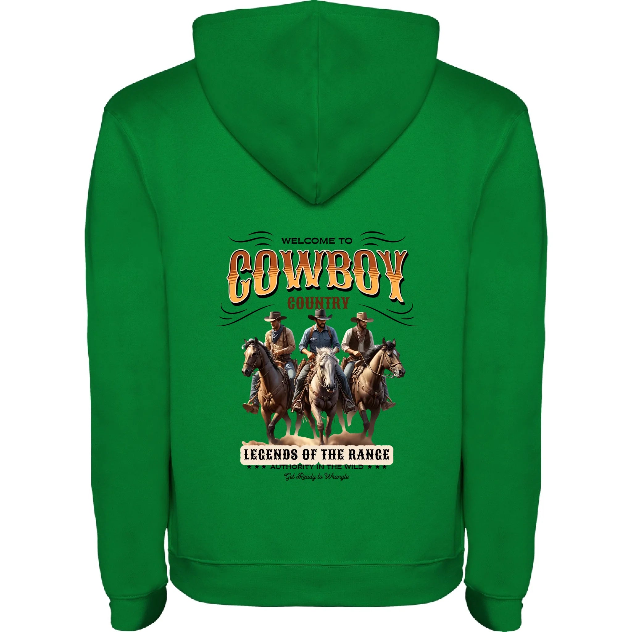 PÁNSKÁ MIKINA S KAPUCÍ s motivem COWBOY (2+ motivy) potisk jen na záda pánská mikina urban Sytě zelená bílá