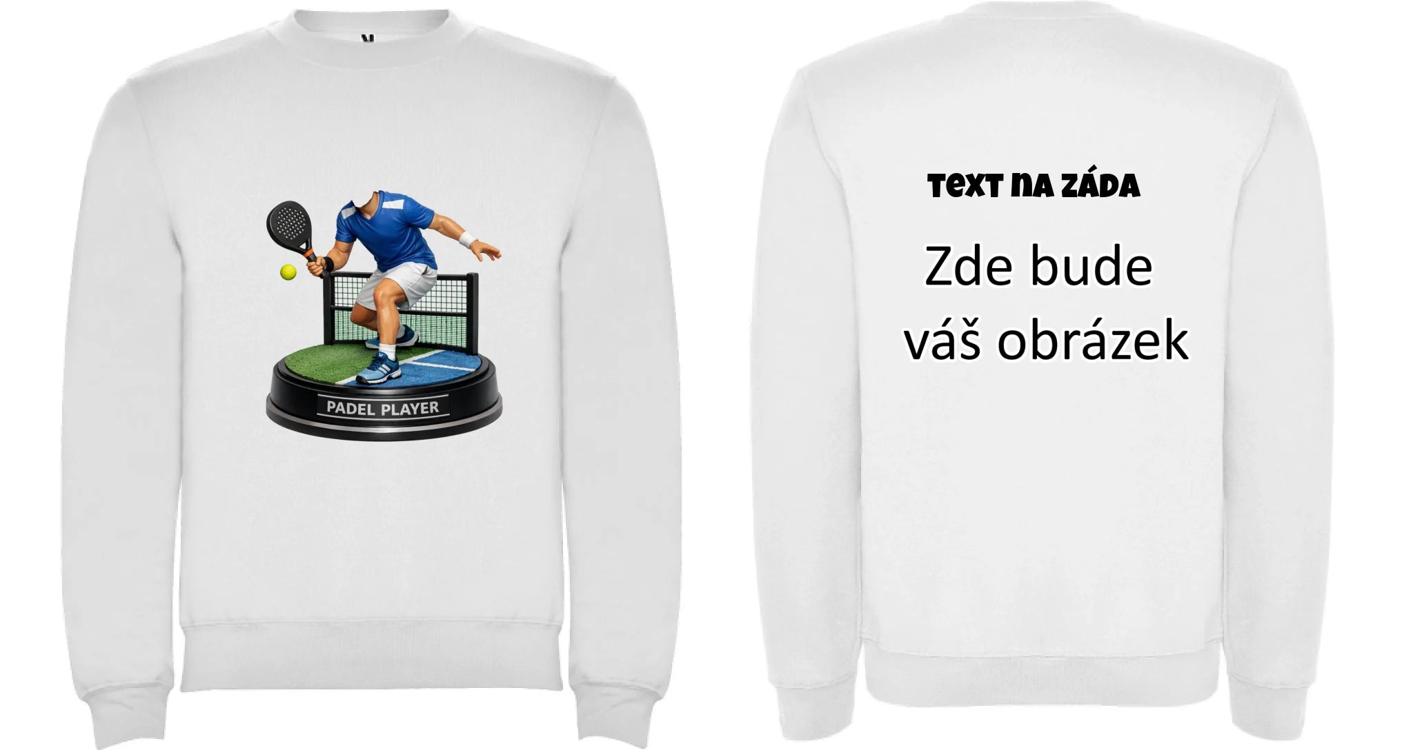 padel HLAVA pánská mikina bez kapuce oboustranný potisk unisex mikina clasica Bílá