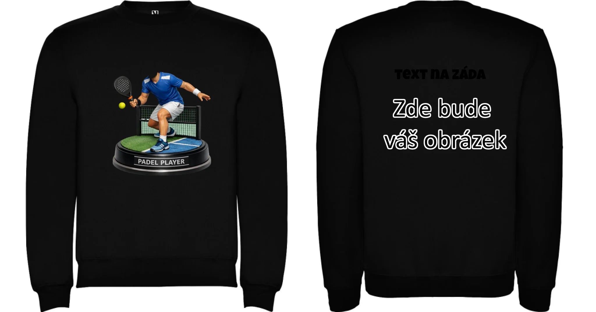 padel HLAVA pánská mikina bez kapuce oboustranný potisk unisex mikina clasica Černá