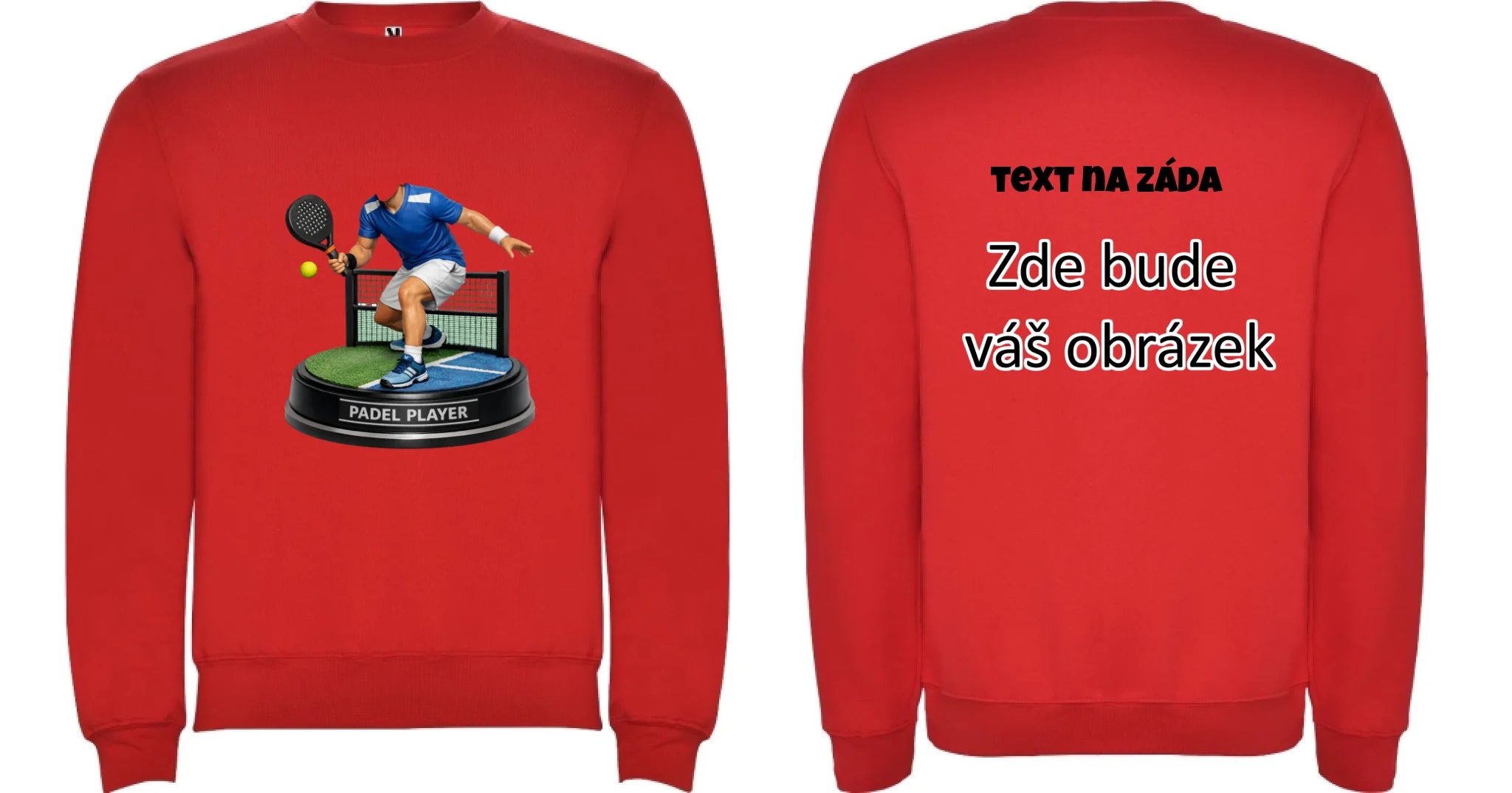 padel HLAVA pánská mikina bez kapuce oboustranný potisk unisex mikina clasica Červená