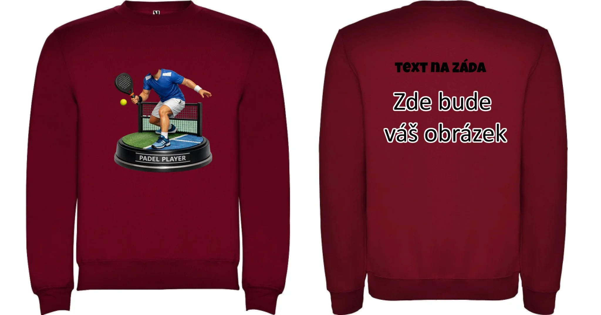 padel HLAVA pánská mikina bez kapuce oboustranný potisk unisex mikina clasica Granátová