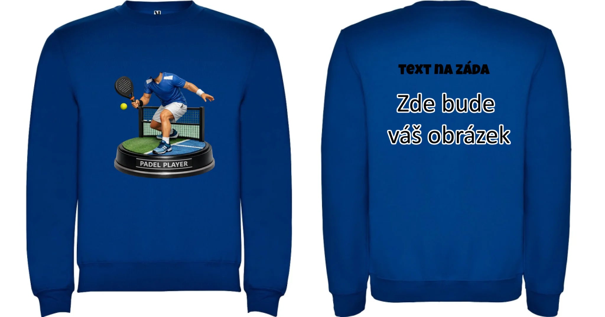 padel HLAVA pánská mikina bez kapuce oboustranný potisk unisex mikina clasica Modrá