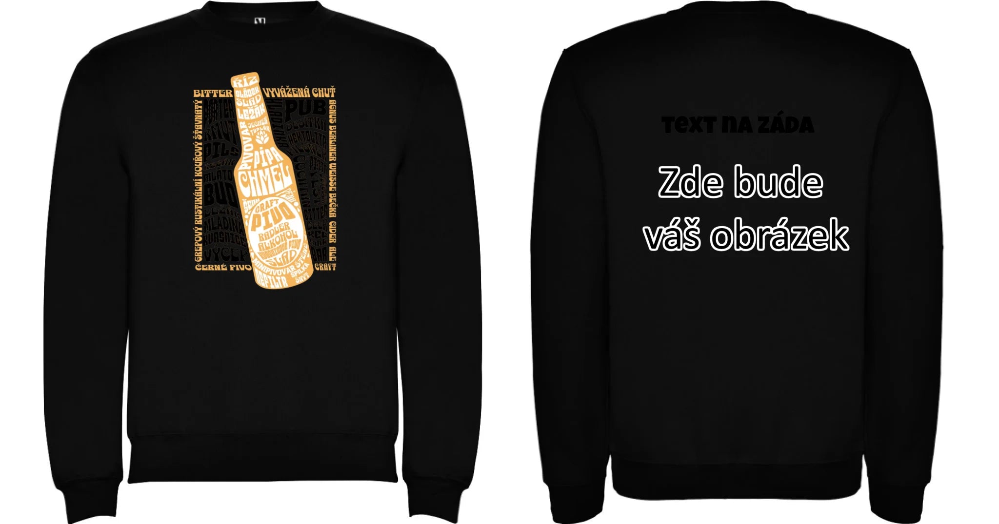 PIVO unisex mikina bez kapuce (5+ motivů) oboustranný potisk unisex mikina clasica Černá