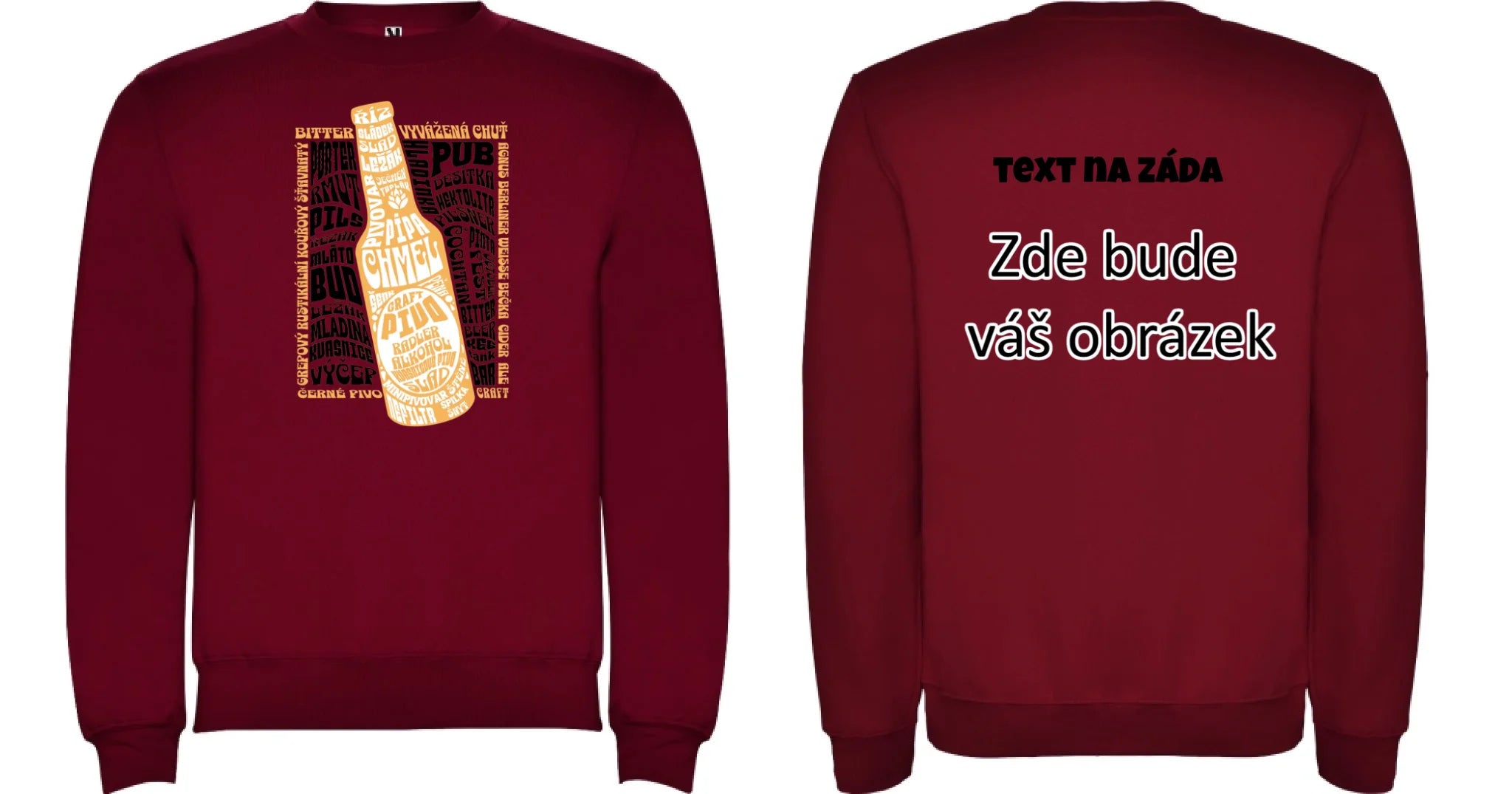 PIVO unisex mikina bez kapuce (5+ motivů) oboustranný potisk unisex mikina clasica Granátová