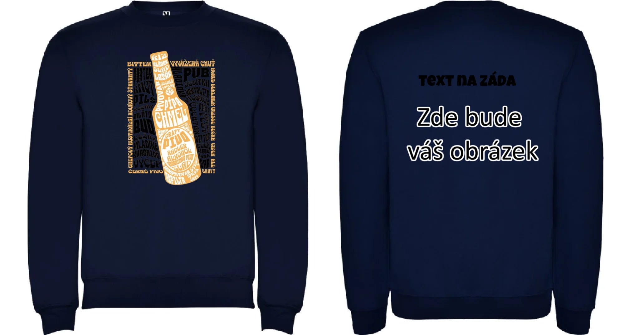 PIVO unisex mikina bez kapuce (5+ motivů) oboustranný potisk unisex mikina clasica Námořnická modrá