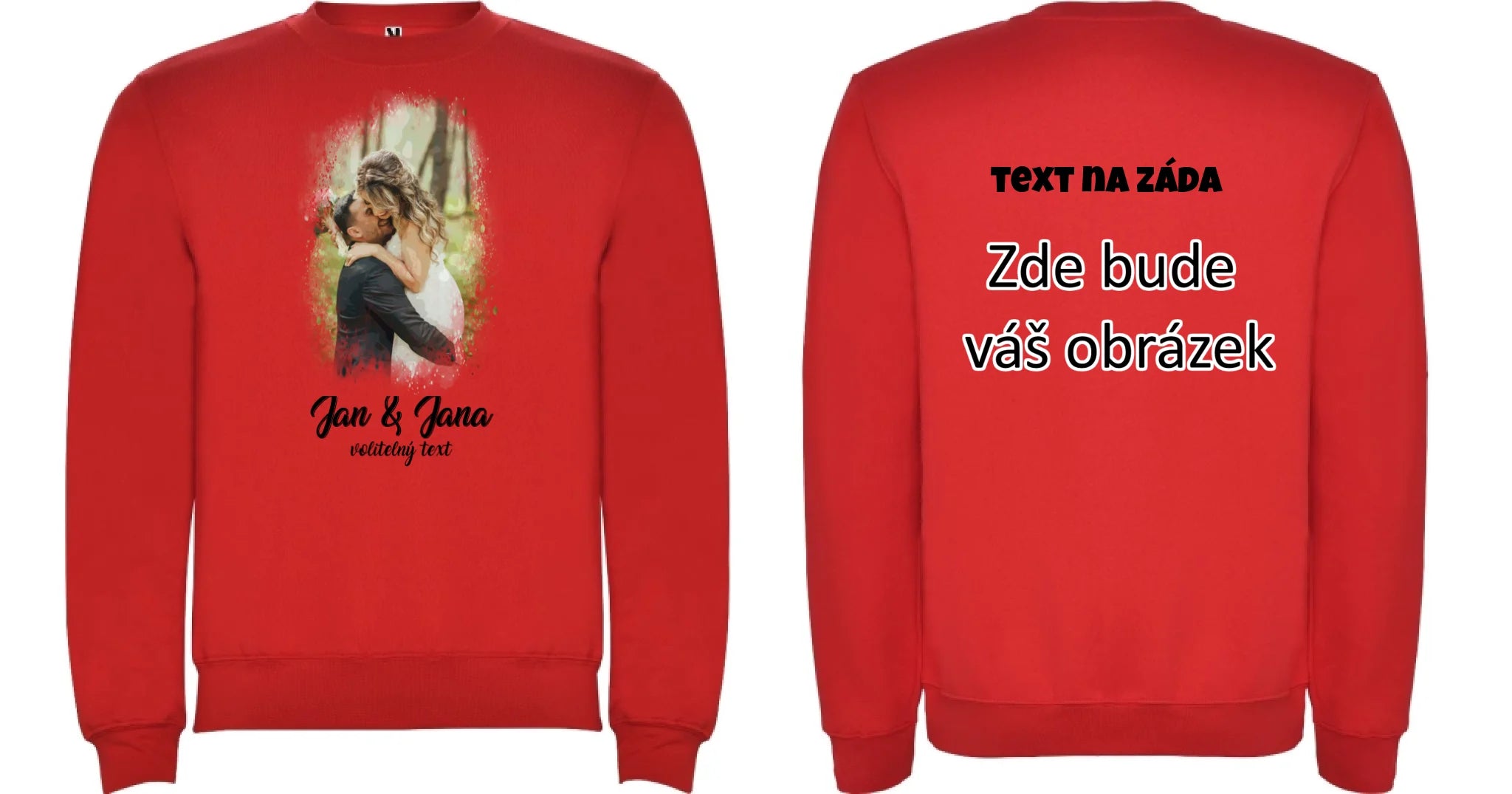 SVATEBNÍ FOTO - VLOŽTE FOTO A DOPLŇTE TEXTY unisex mikina bez kapuce oboustranný potisk unisex mikina clasica Červená