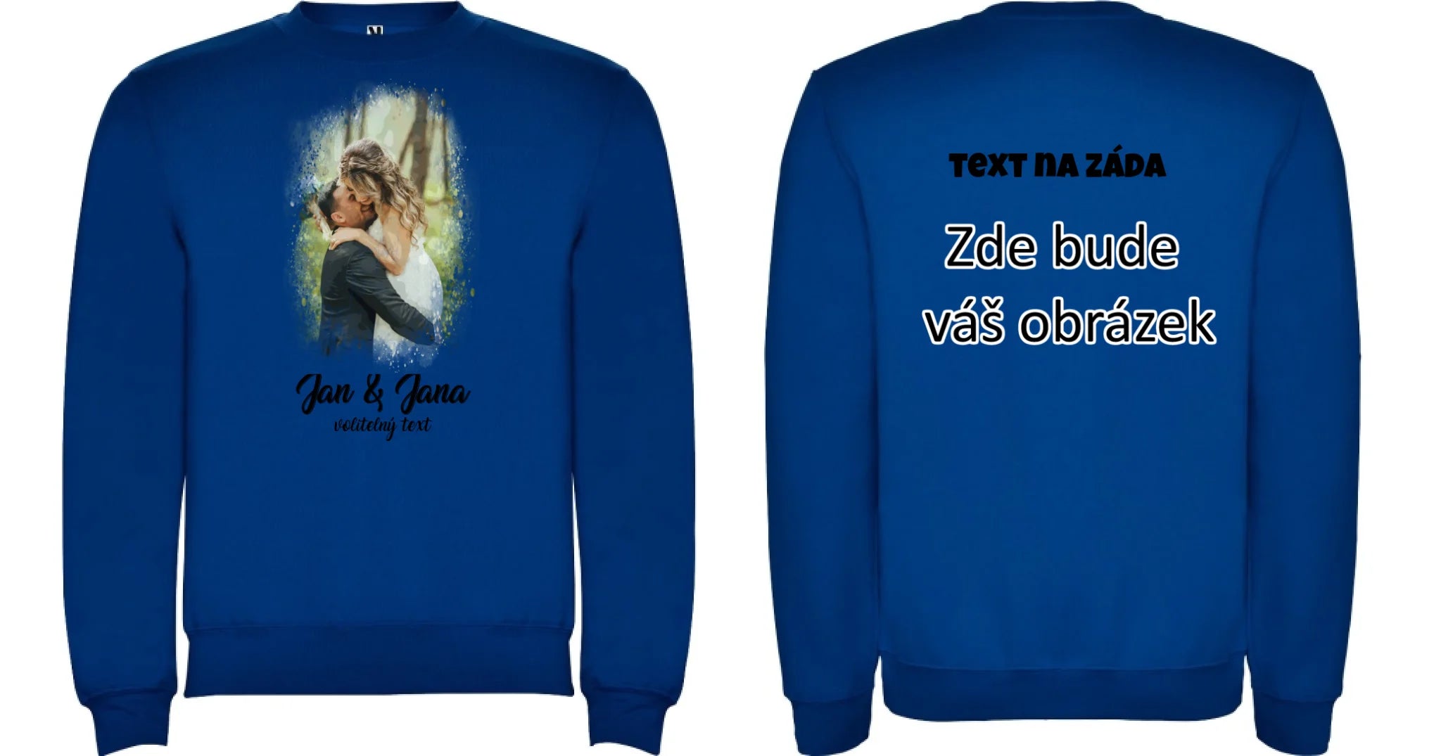 SVATEBNÍ FOTO - VLOŽTE FOTO A DOPLŇTE TEXTY unisex mikina bez kapuce oboustranný potisk unisex mikina clasica Modrá