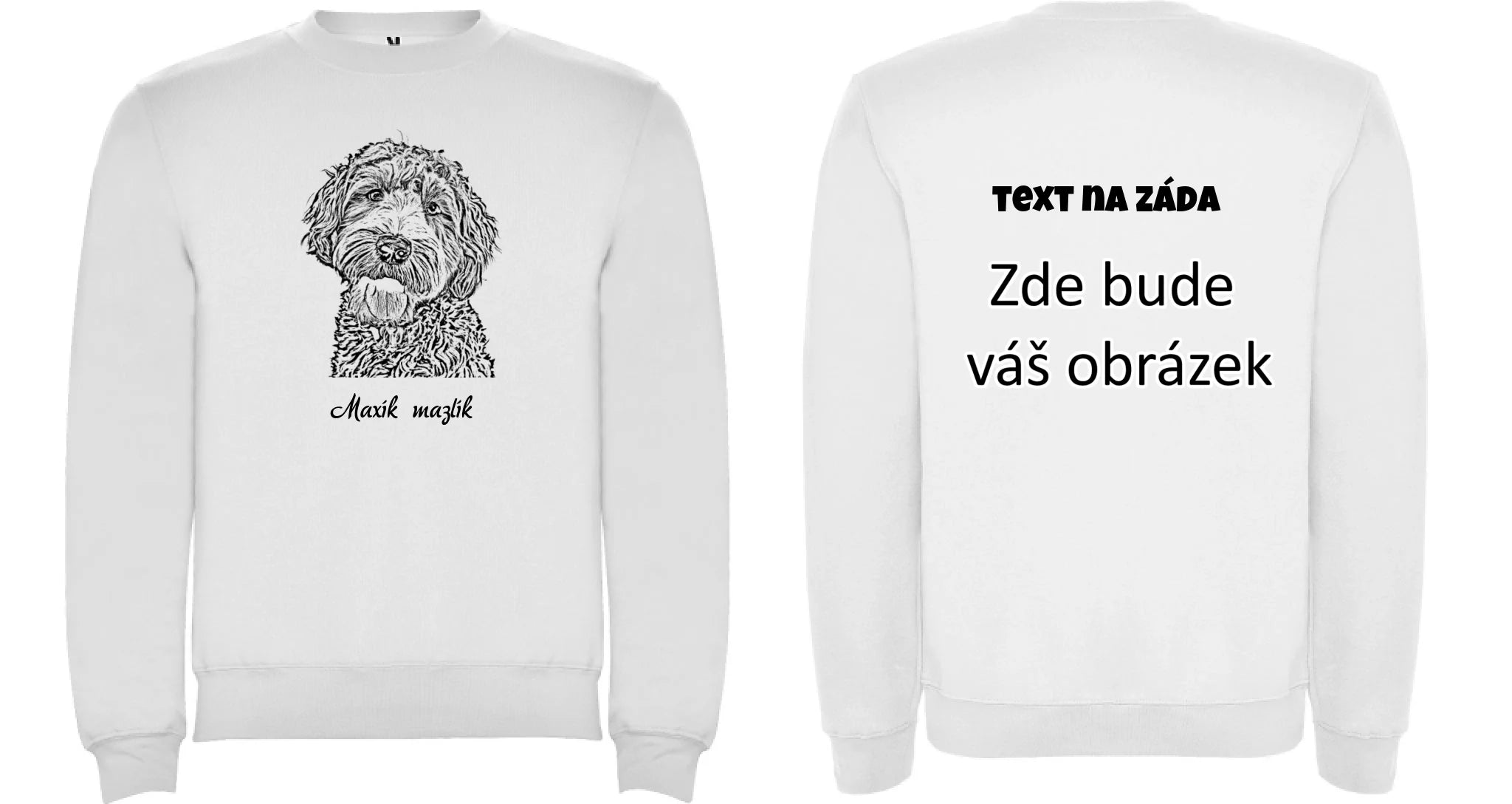 SKICA Z FOTKY - VLOŽTE FOTO A DOPLŇTE JMÉNO unisex mikina bez kapuce oboustranný potisk unisex mikina clasica Bílá