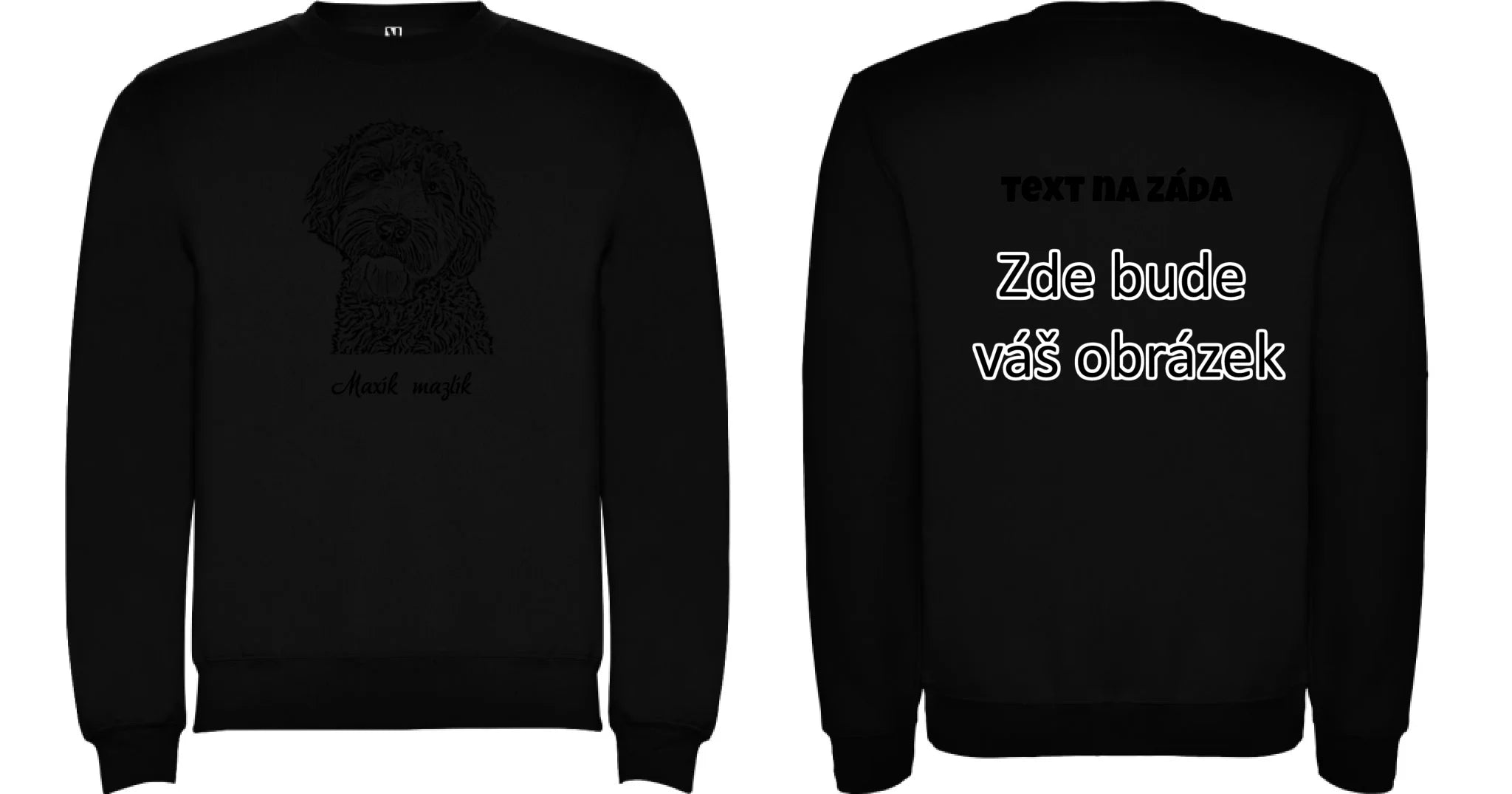 SKICA Z FOTKY - VLOŽTE FOTO A DOPLŇTE JMÉNO unisex mikina bez kapuce oboustranný potisk unisex mikina clasica Černá