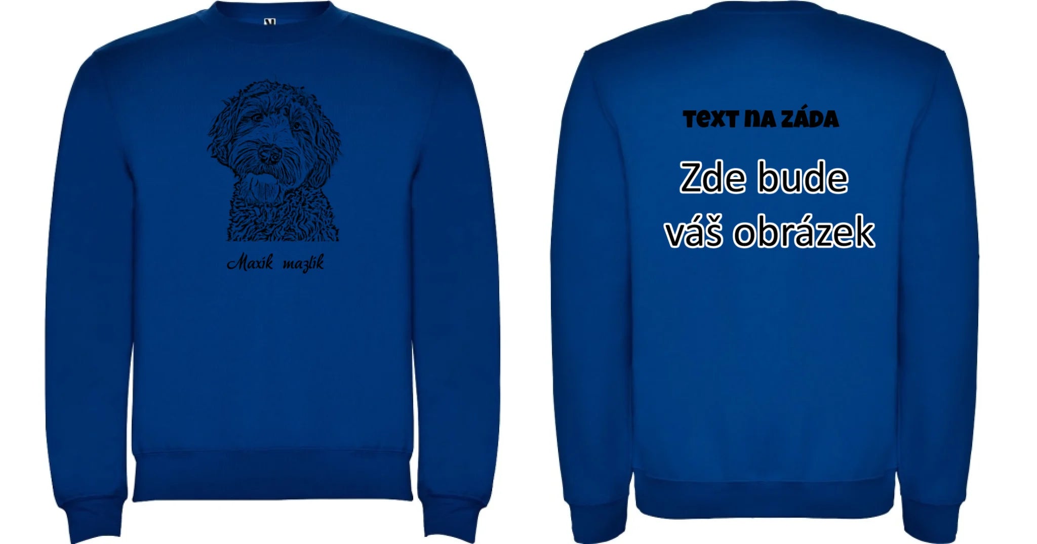 SKICA Z FOTKY - VLOŽTE FOTO A DOPLŇTE JMÉNO unisex mikina bez kapuce oboustranný potisk unisex mikina clasica Modrá