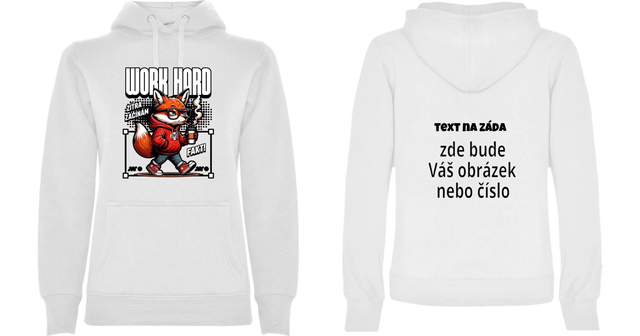 PRÁCE dámská mikina s kapucí (15+ motivů) oboustranný potisk dámská mikina URBAN Bílá