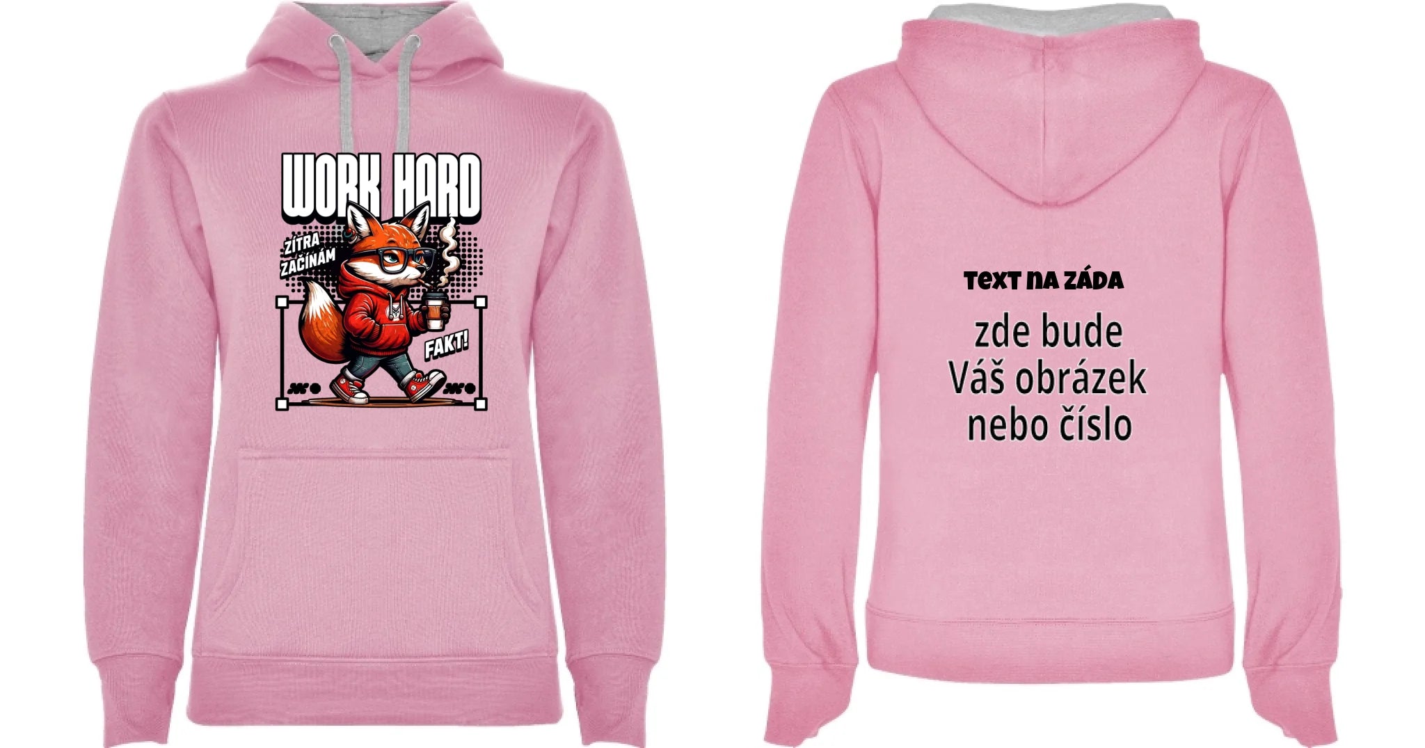 PRÁCE dámská mikina s kapucí (15+ motivů) oboustranný potisk dámská mikina URBAN Růžová melír