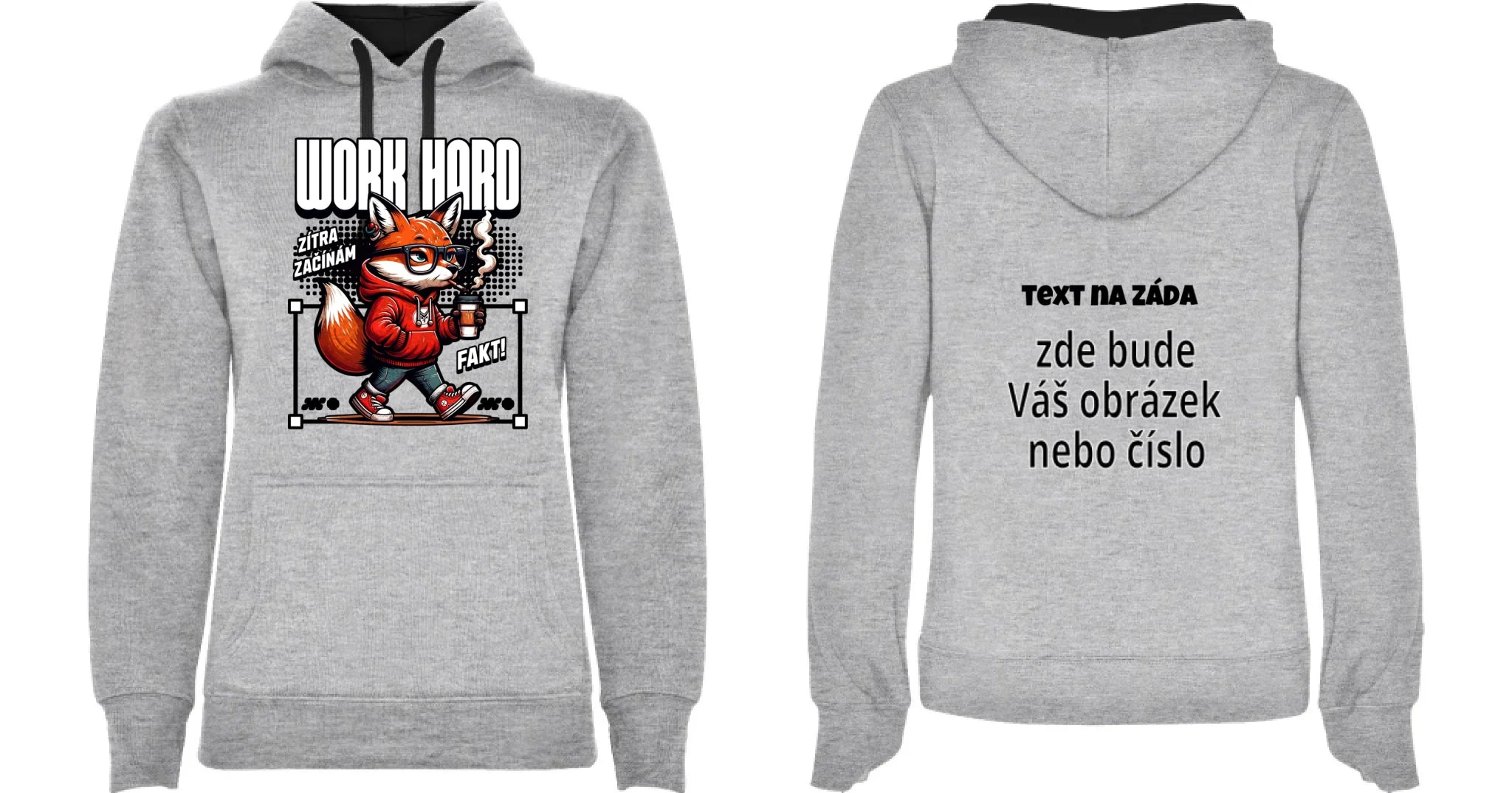 PRÁCE dámská mikina s kapucí (15+ motivů) oboustranný potisk dámská mikina URBAN Melír černá