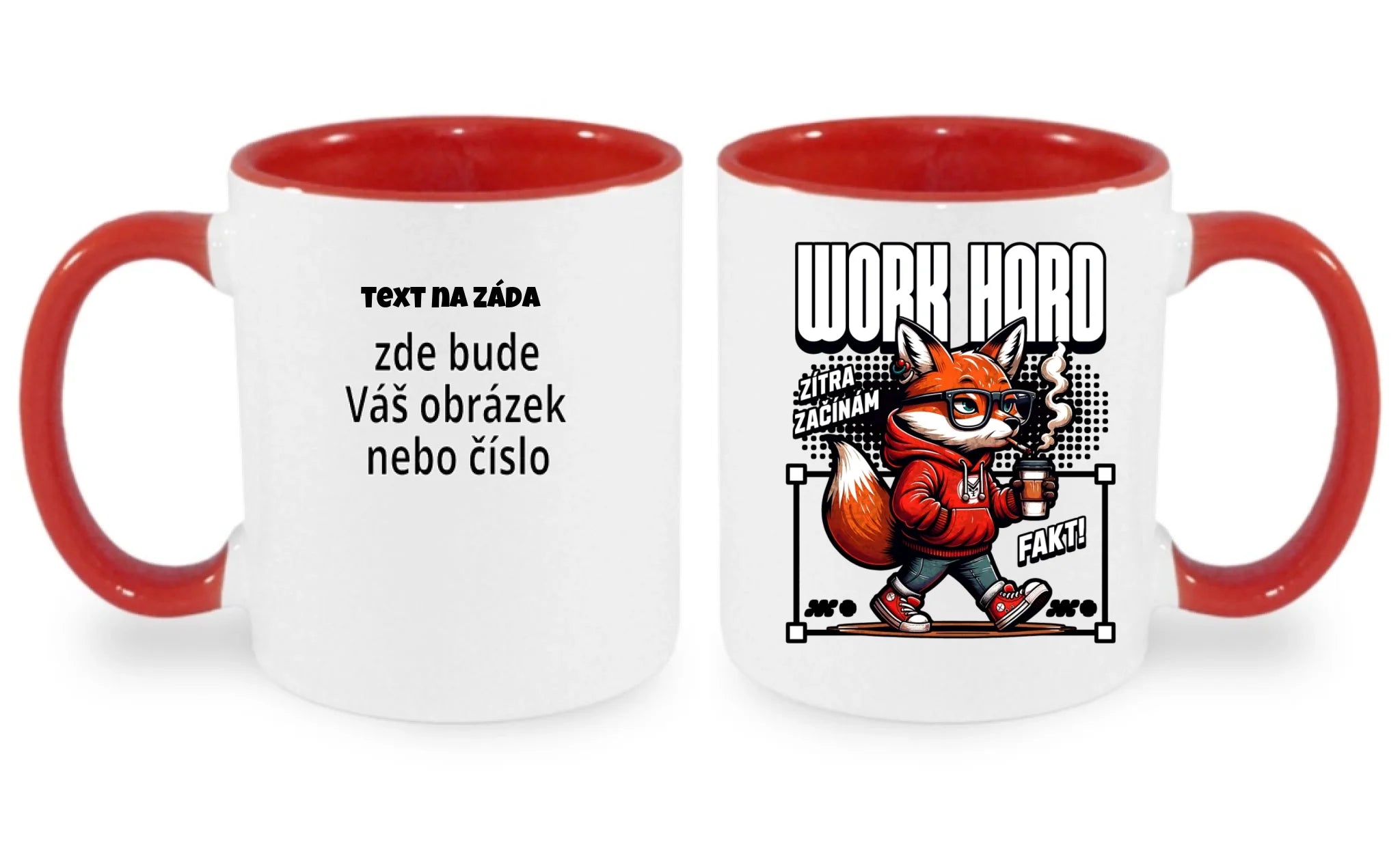 PRÁCE hrníček (15+ motivů) oboustranný potisk hrníček Bílá červená 330 ml