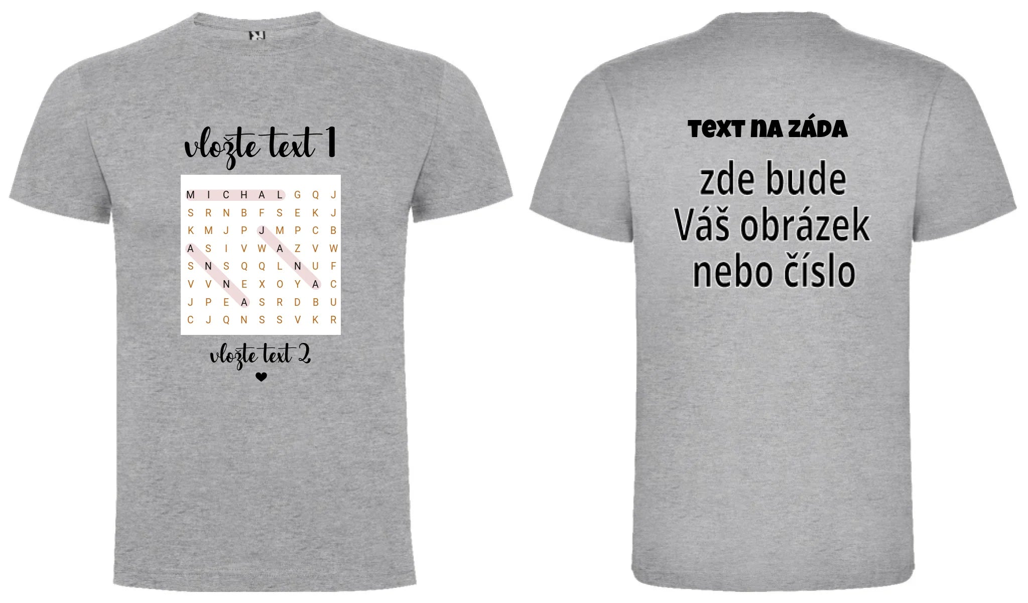 PÁNSKÉ TRIČKO s motivem OSMISMĚRKA (vložíte jména a další texty) oboustranný potisk pánské DOGO Melír