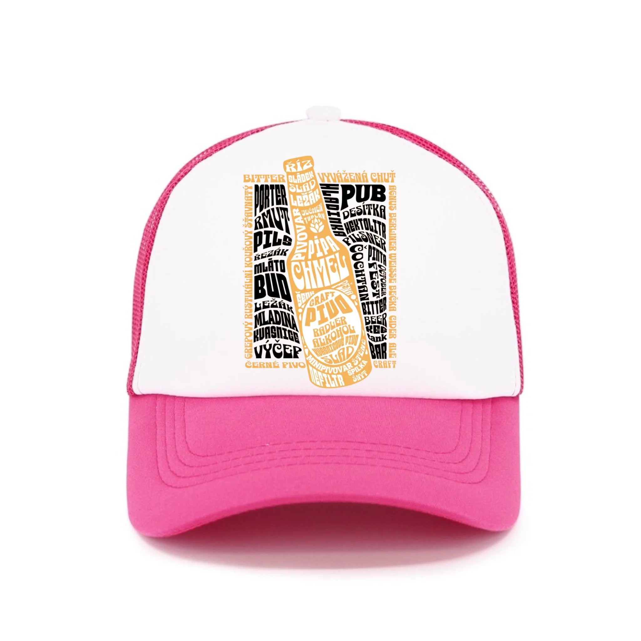 KŚILTOVKA s motivem PIVO (výběr z 10+ motivů) Kšiltovka TRUCKER růžová 58