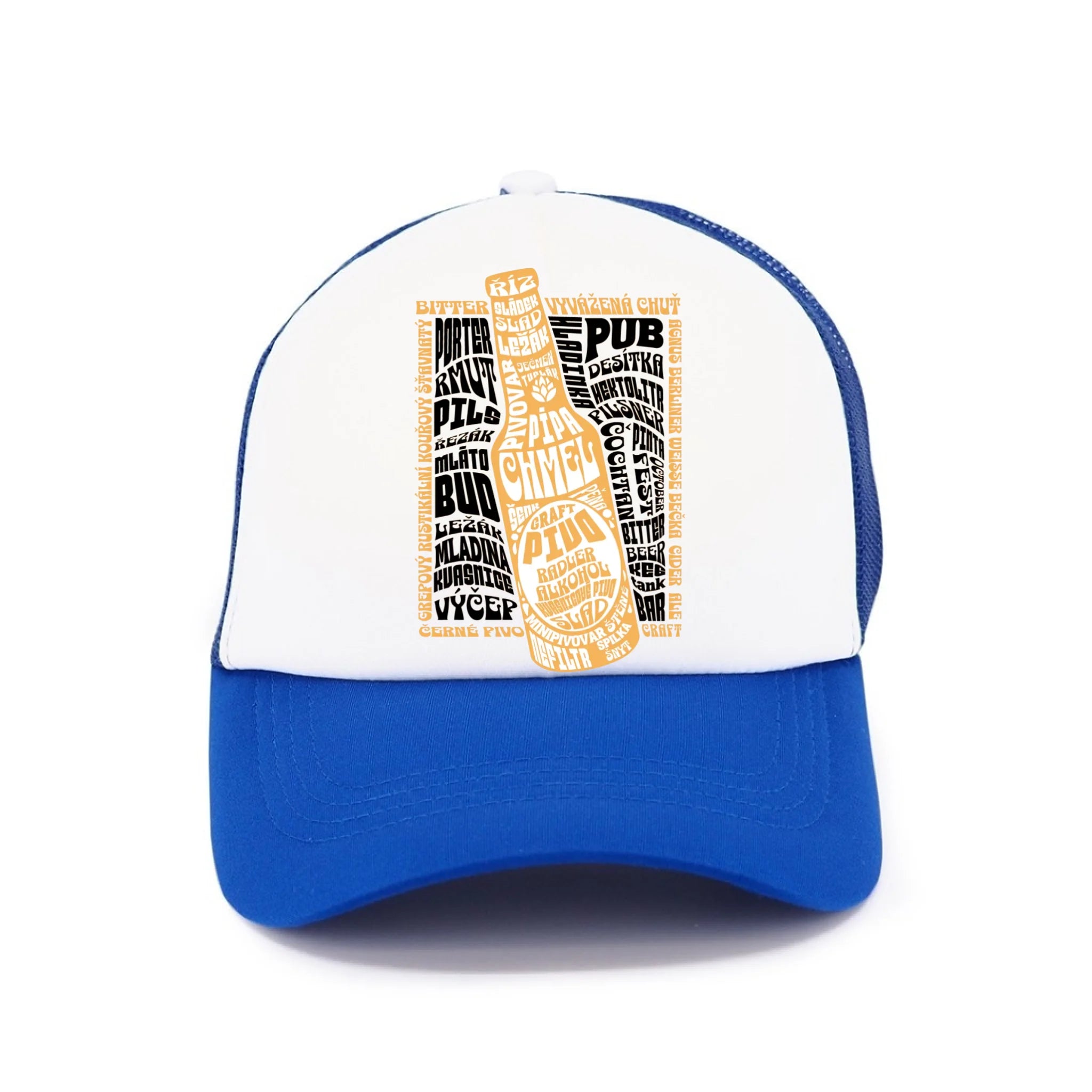 KŚILTOVKA s motivem PIVO (výběr z 10+ motivů) Kšiltovka TRUCKER modrá 58