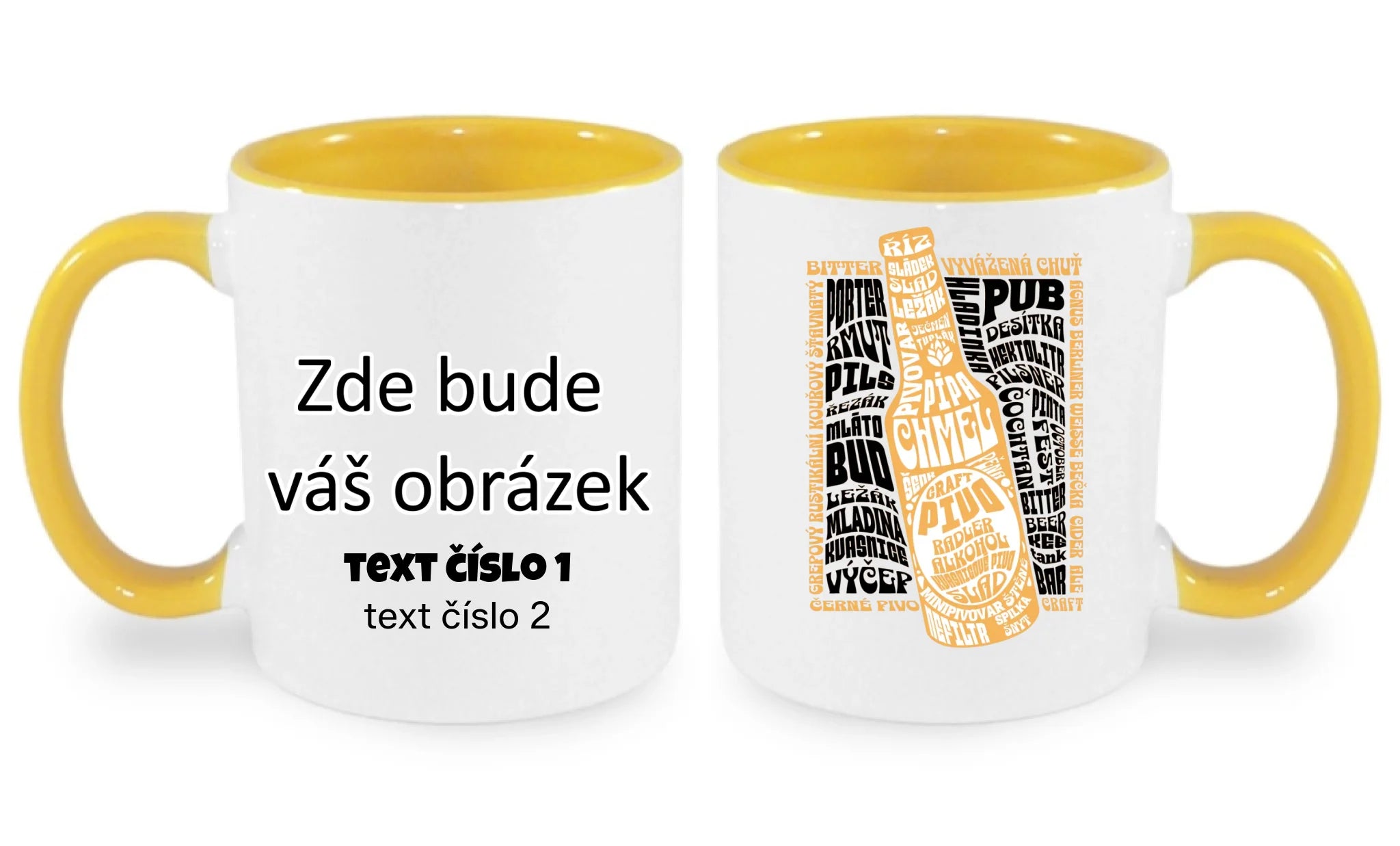 HRNÍČEK s motivem PIVO (výběr z 10+ motivů) oboustranný potisk hrníček Bílá žlutá 330 ml