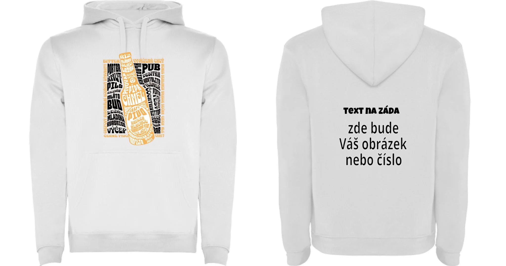 PÁNSKÁ MIKINA s kapucí s motivem PIVO (výběr z 10+ potisků) oboustranný potisk pánská mikina URBAN Bílá