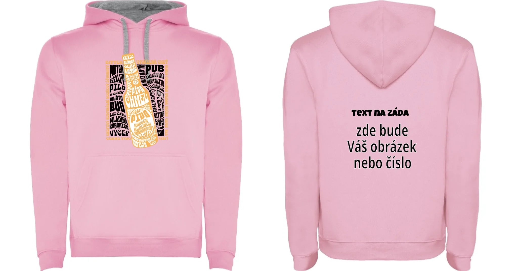 PÁNSKÁ MIKINA s kapucí s motivem PIVO (výběr z 10+ potisků) oboustranný potisk pánská mikina URBAN Růžová