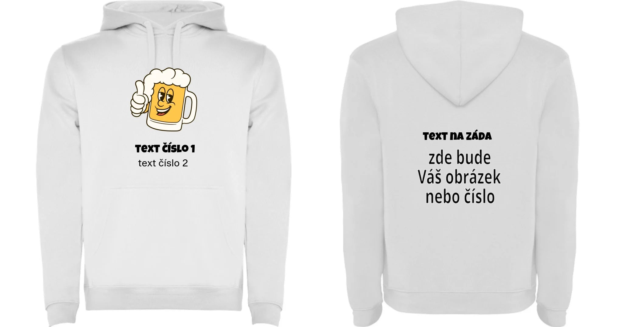 PÁNSKÁ MIKINA s kapucí (výběr z 10+ obrázků, možnost doplnit vlastní texty) oboustranný potisk pánská mikina URBAN Bílá