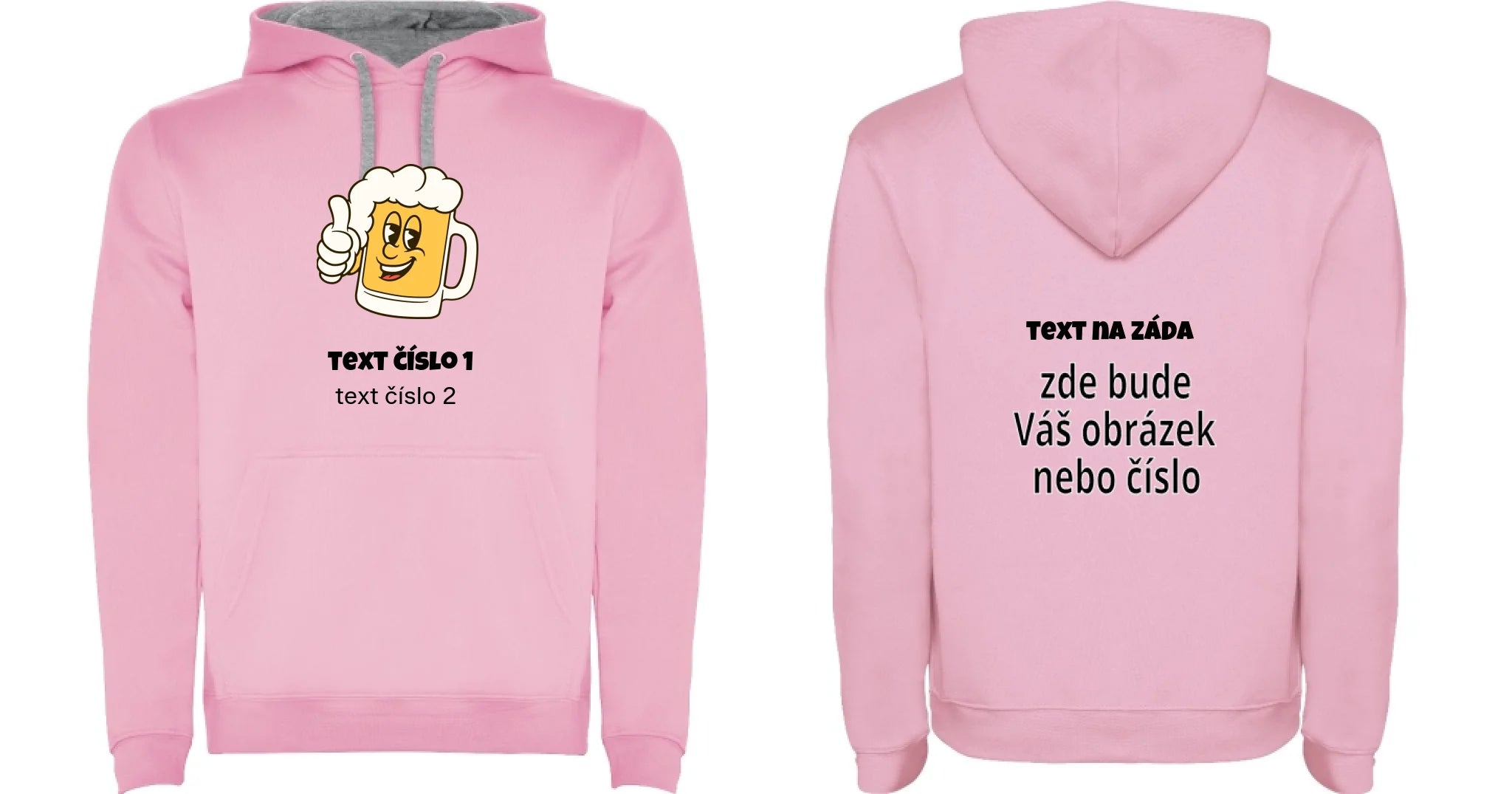 PÁNSKÁ MIKINA s kapucí (výběr z 10+ obrázků, možnost doplnit vlastní texty) oboustranný potisk pánská mikina URBAN Růžová
