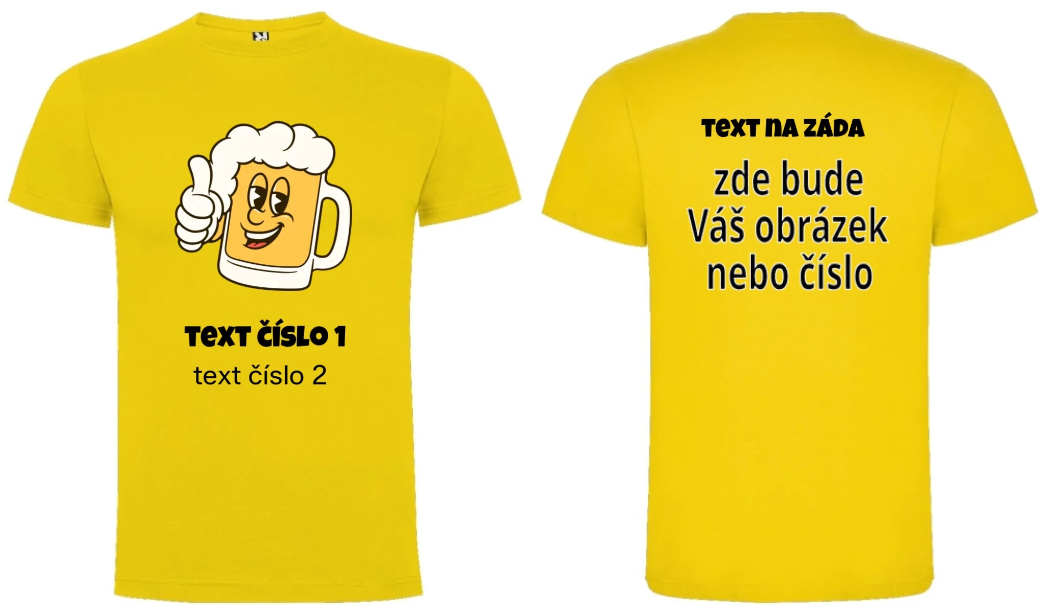 PÁNSKÉ TRIČKO s motivem PIVO (výběr z 10+ obrázků, možnost doplnit vlastní texty) oboustranný potisk pánské DOGO Žlutá
