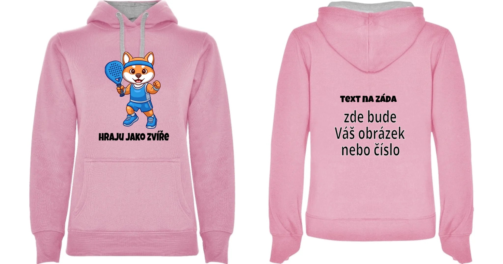 DÁMSKÁ MIKINA S KAPUCÍ s motivem PADEL HRAJU JAKO ZVÍŘE (výběr ze 3 potisků) oboustranný potisk dámská mikina URBAN Růžová melír