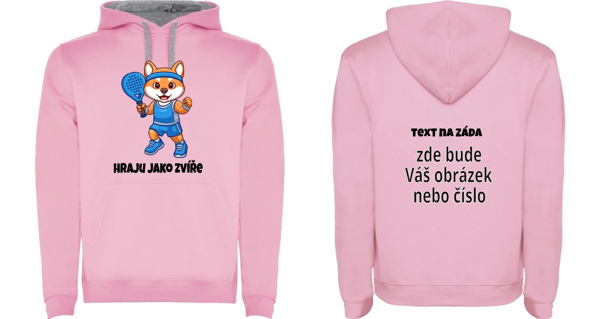 DĚTSKÁ MIKINA S KAPUCÍ s motivem PADEL HRAJU JAKO ZVÍŘE (výběr ze 3 potisků) oboustranný potisk dětská mikina URBAN Růžová