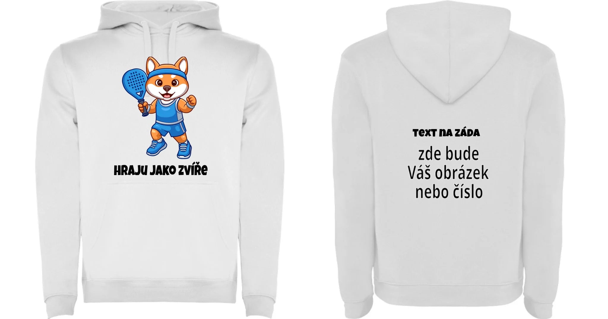 PÁNSKÁ MIKINA S KAPUCÍ s motivem PADEL HRAJU JAKO ZVÍŘE (výběr ze 3 potisků) oboustranný potisk pánská mikina URBAN Bílá