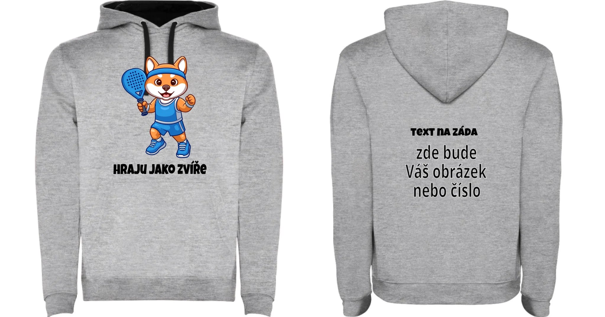 PÁNSKÁ MIKINA S KAPUCÍ s motivem PADEL HRAJU JAKO ZVÍŘE (výběr ze 3 potisků) oboustranný potisk pánská mikina URBAN Melír černá