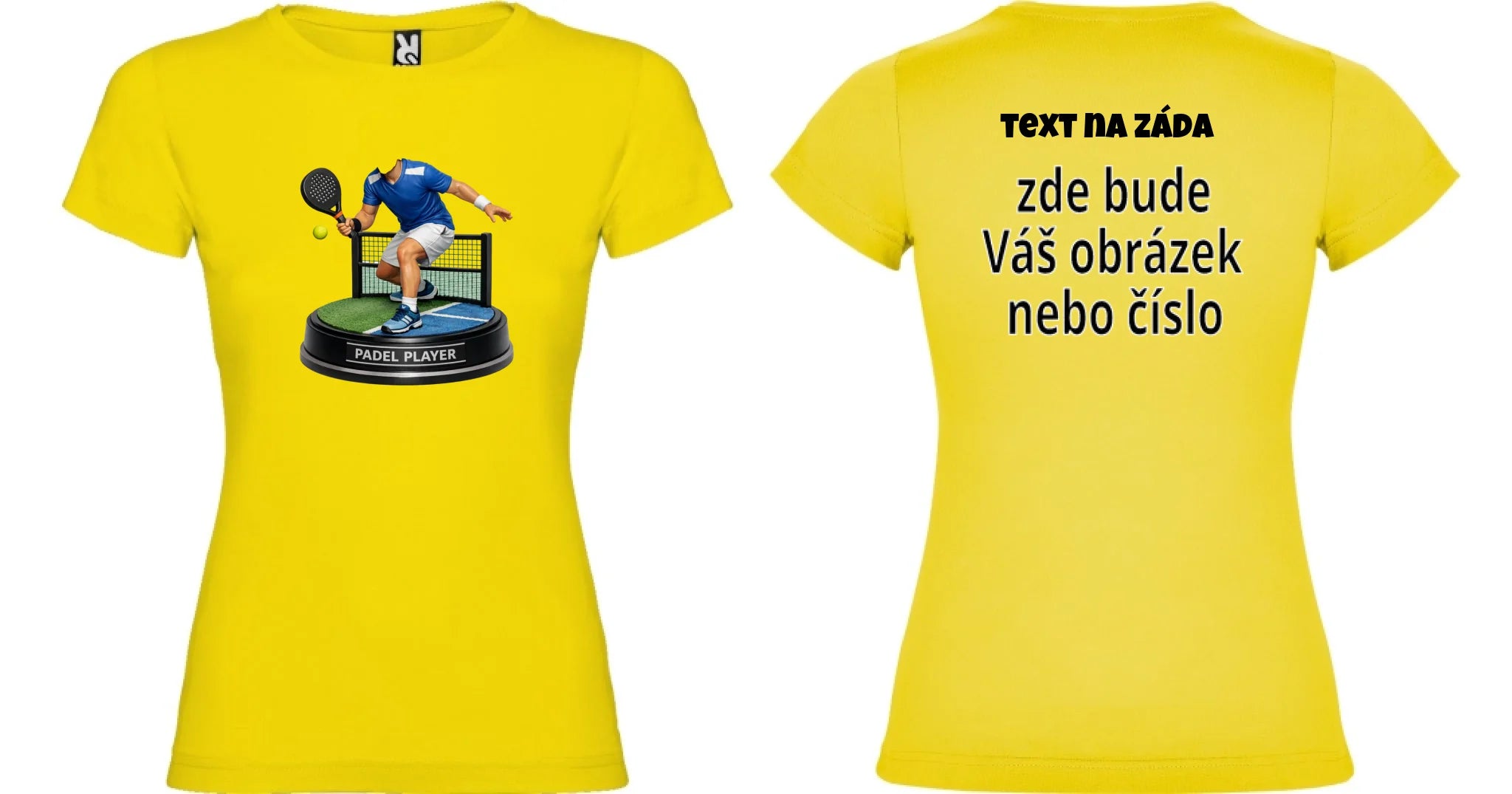 DÁMSKÉ TRIČKO s motivem PADEL (s vlastní fotkou) oboustranný potisk dámské jamaica Žlutá