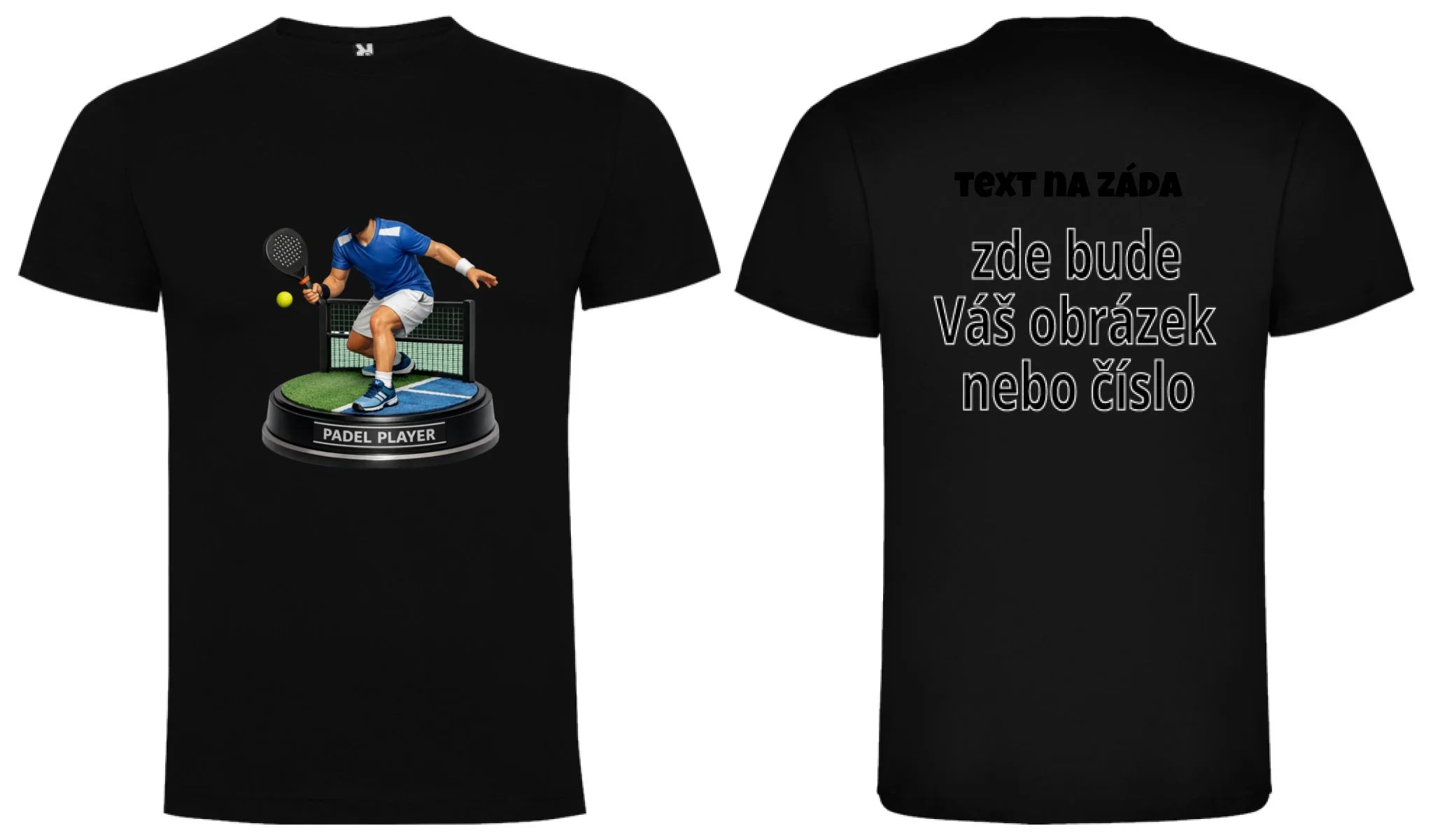 PÁNSKÉ TRIČKO s motivem PADEL (s vlastní fotkou) oboustranný potisk pánské DOGO Černá
