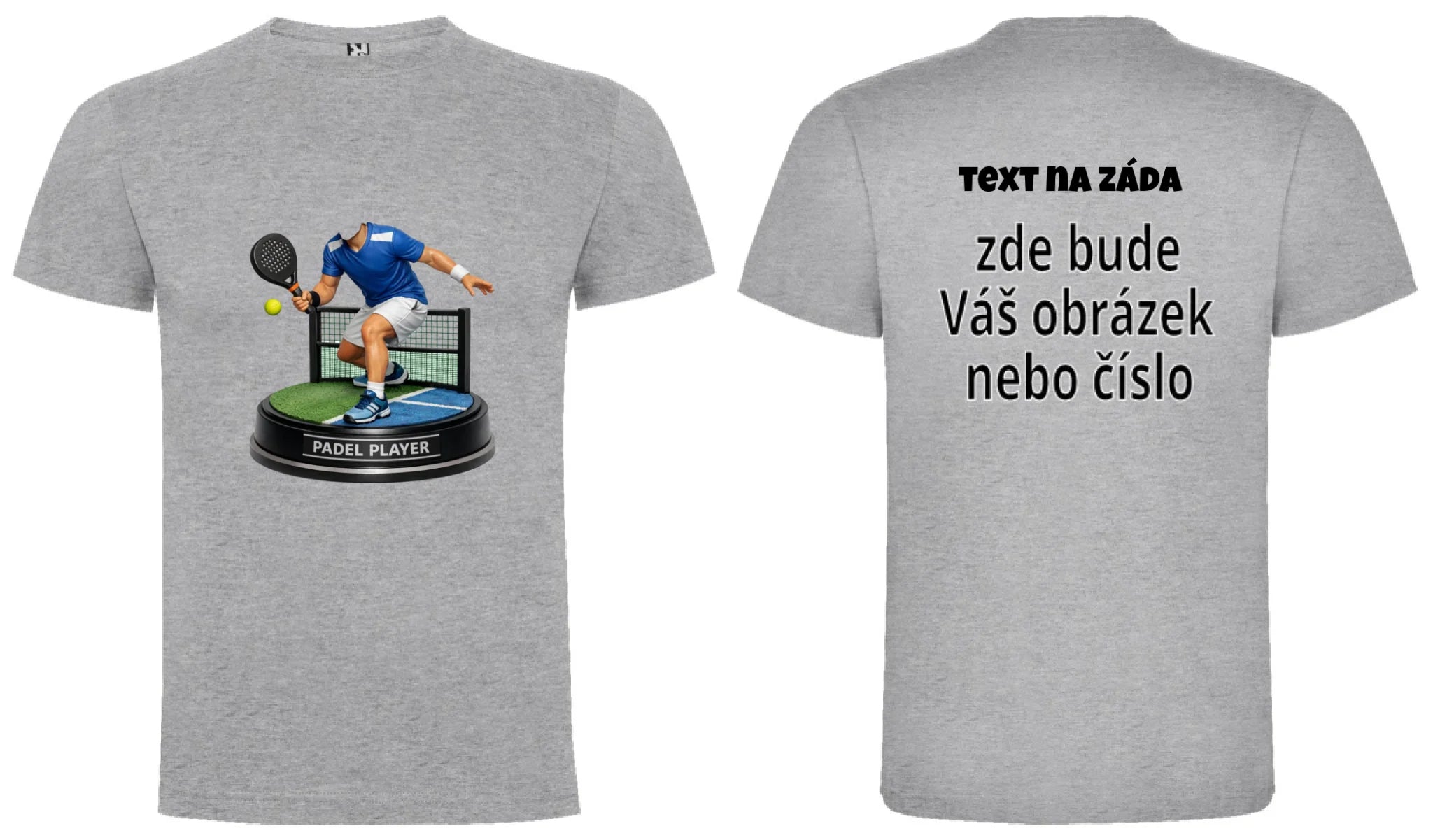 PÁNSKÉ TRIČKO s motivem PADEL (s vlastní fotkou) oboustranný potisk pánské DOGO Melír
